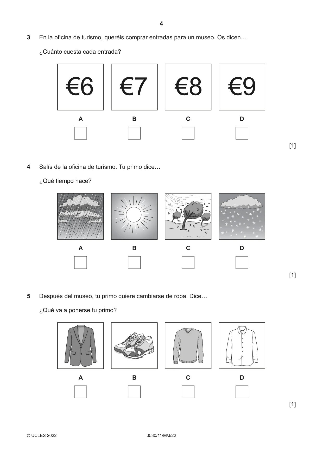 Cambridge IGCSE Spanish - Foreign Language 0530 2022 May/June Paper 1 · Variant 1 question paper, page 4 of 16