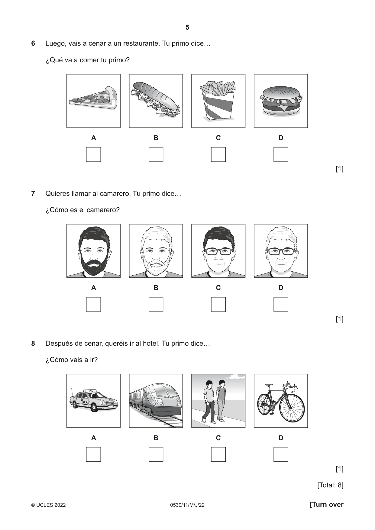 Cambridge IGCSE Spanish - Foreign Language 0530 2022 May/June Paper 1 · Variant 1 question paper, page 5 of 16
