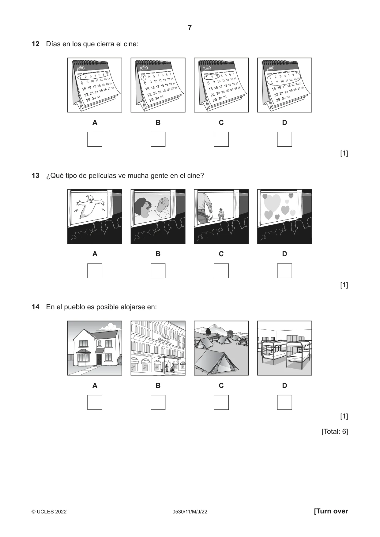 Cambridge IGCSE Spanish - Foreign Language 0530 2022 May/June Paper 1 · Variant 1 question paper, page 7 of 16