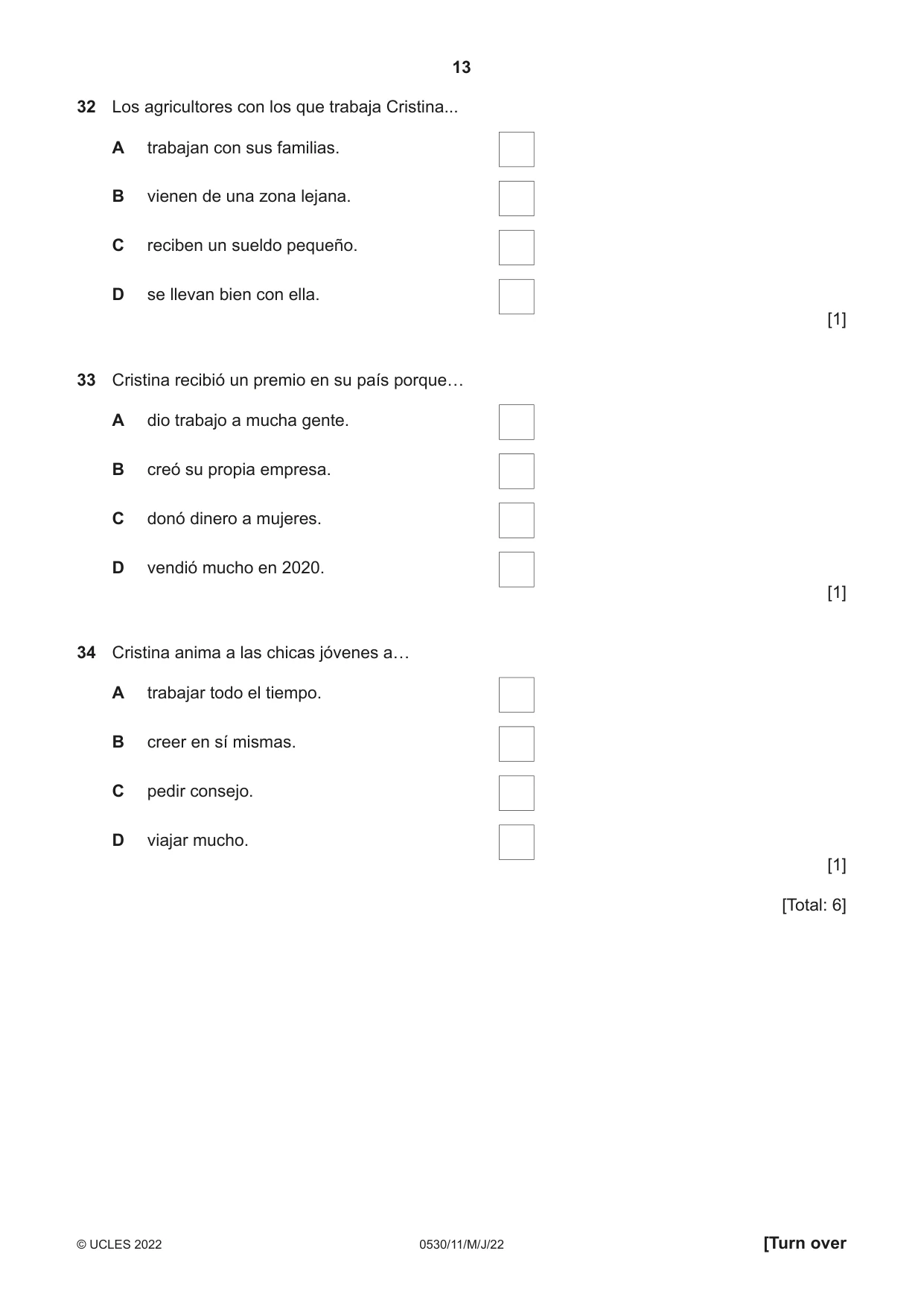 Cambridge IGCSE Spanish - Foreign Language 0530 2022 May/June Paper 1 · Variant 1 question paper, page 13 of 16