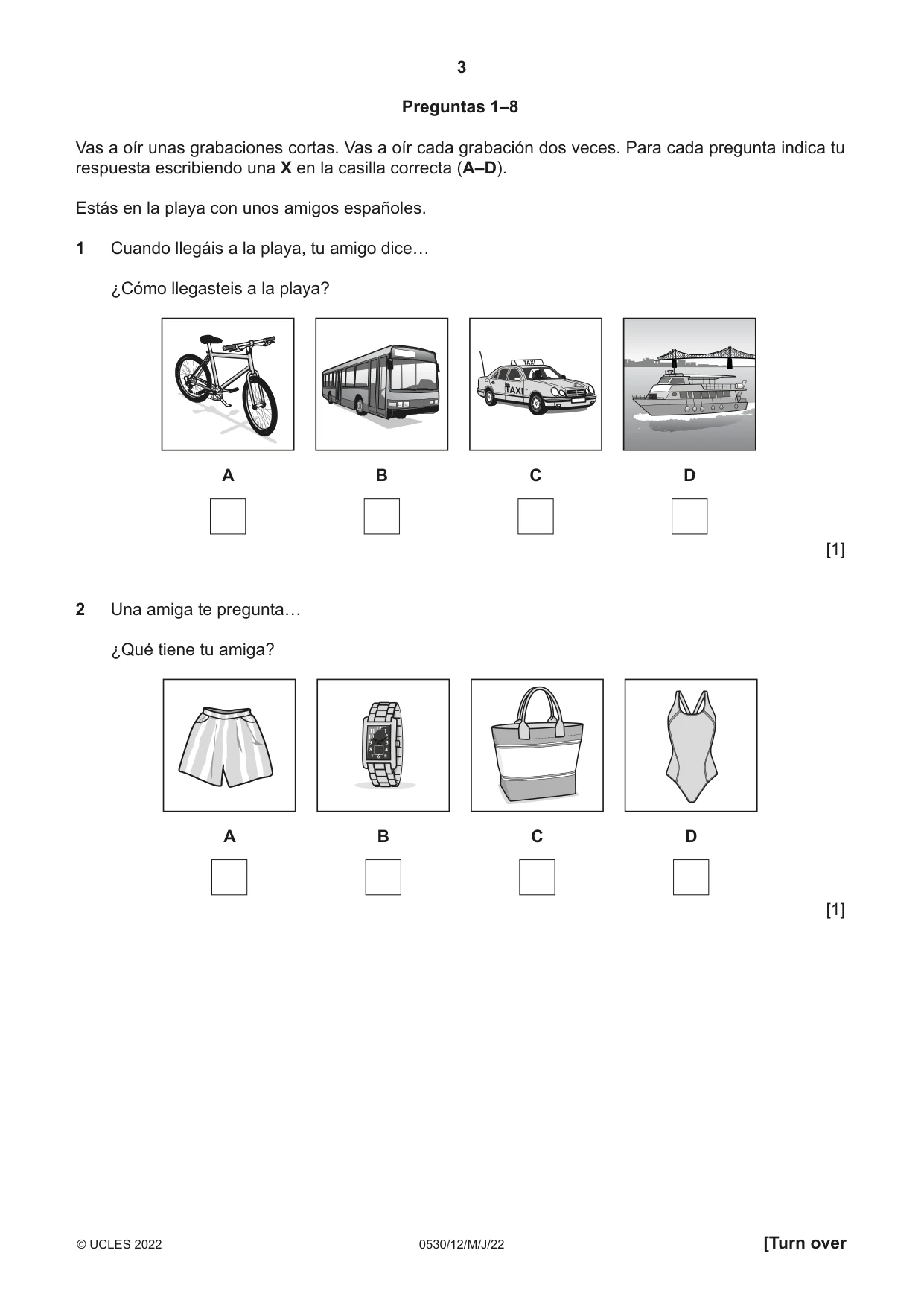 Cambridge IGCSE Spanish - Foreign Language 0530 2022 May/June Paper 1 · Variant 2 question paper, page 3 of 16