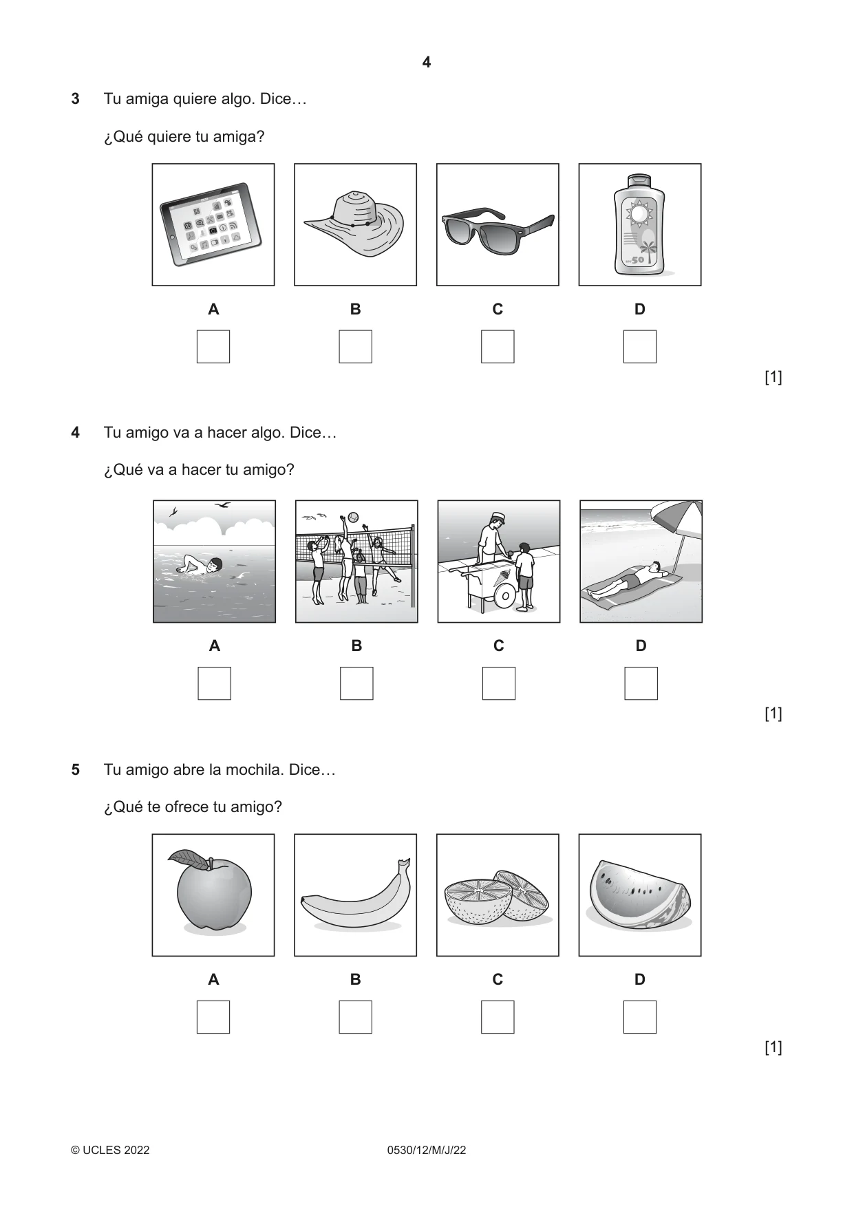 Cambridge IGCSE Spanish - Foreign Language 0530 2022 May/June Paper 1 · Variant 2 question paper, page 4 of 16