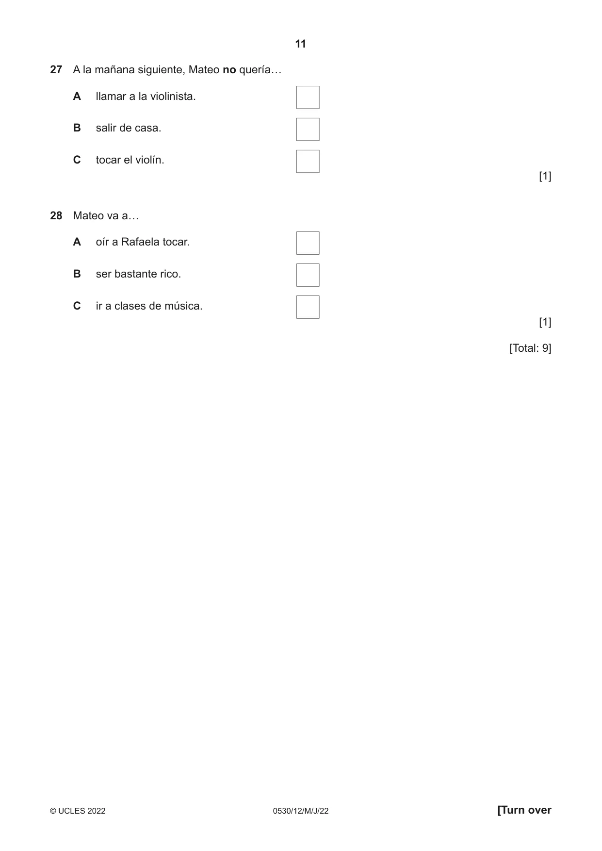 Cambridge IGCSE Spanish - Foreign Language 0530 2022 May/June Paper 1 · Variant 2 question paper, page 11 of 16
