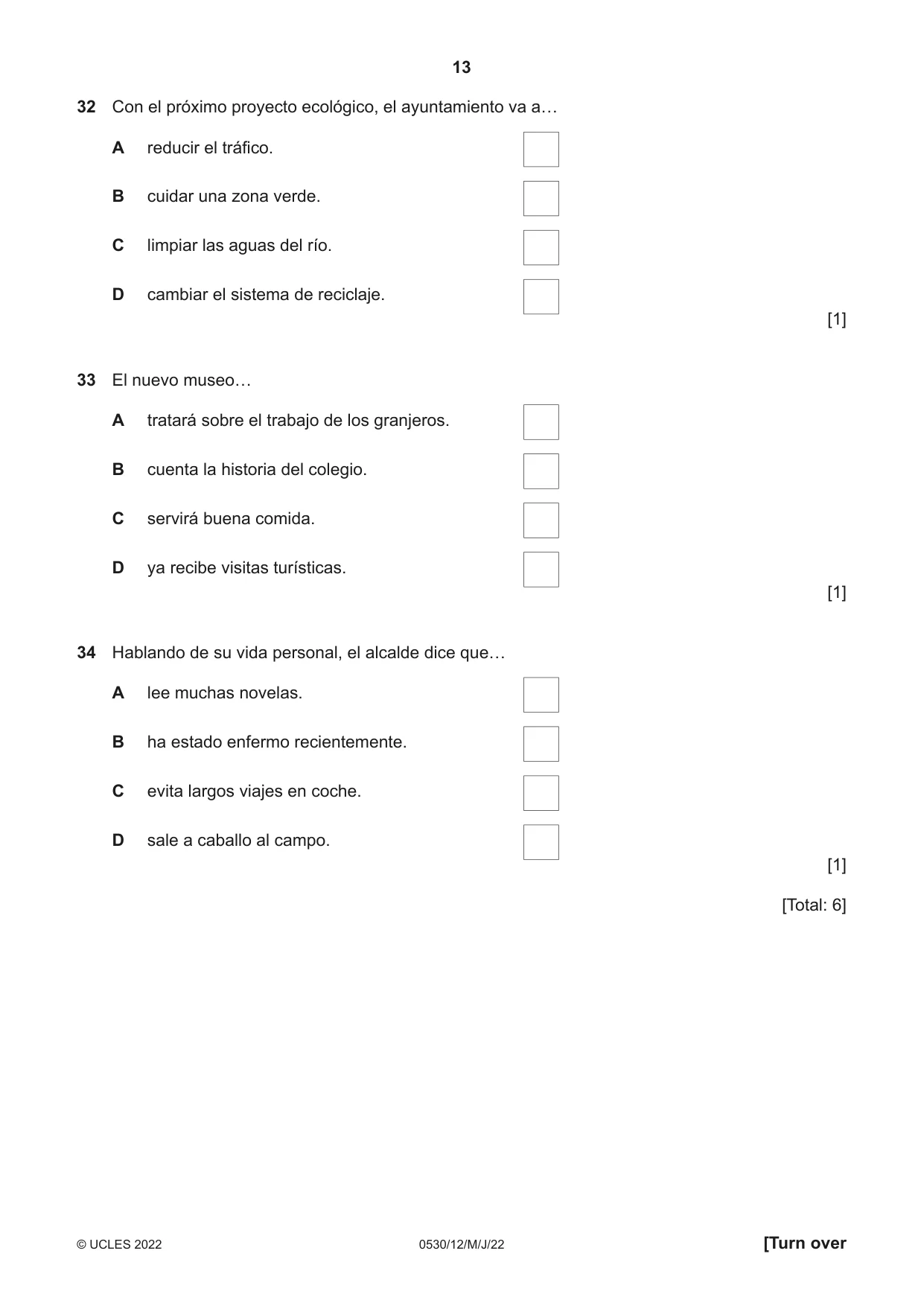 Cambridge IGCSE Spanish - Foreign Language 0530 2022 May/June Paper 1 · Variant 2 question paper, page 13 of 16