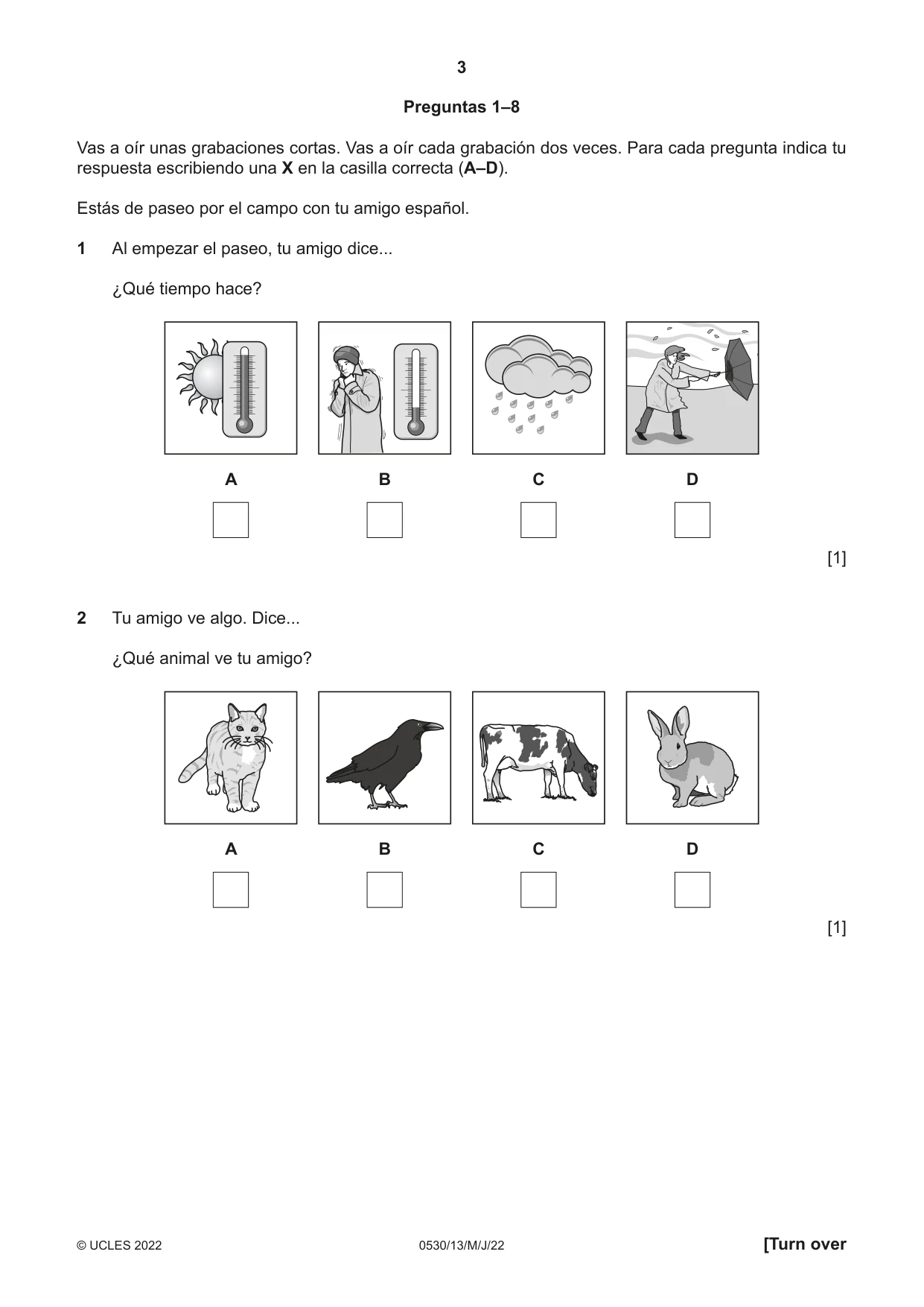 Cambridge IGCSE Spanish - Foreign Language 0530 2022 May/June Paper 1 · Variant 3 question paper, page 3 of 16