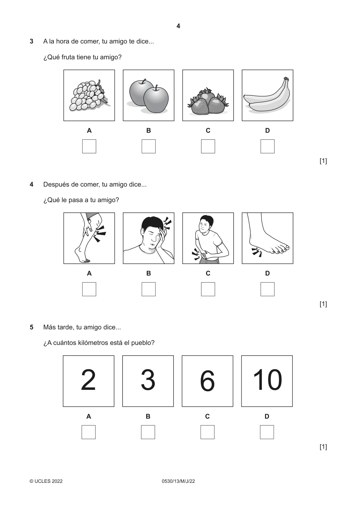 Cambridge IGCSE Spanish - Foreign Language 0530 2022 May/June Paper 1 · Variant 3 question paper, page 4 of 16