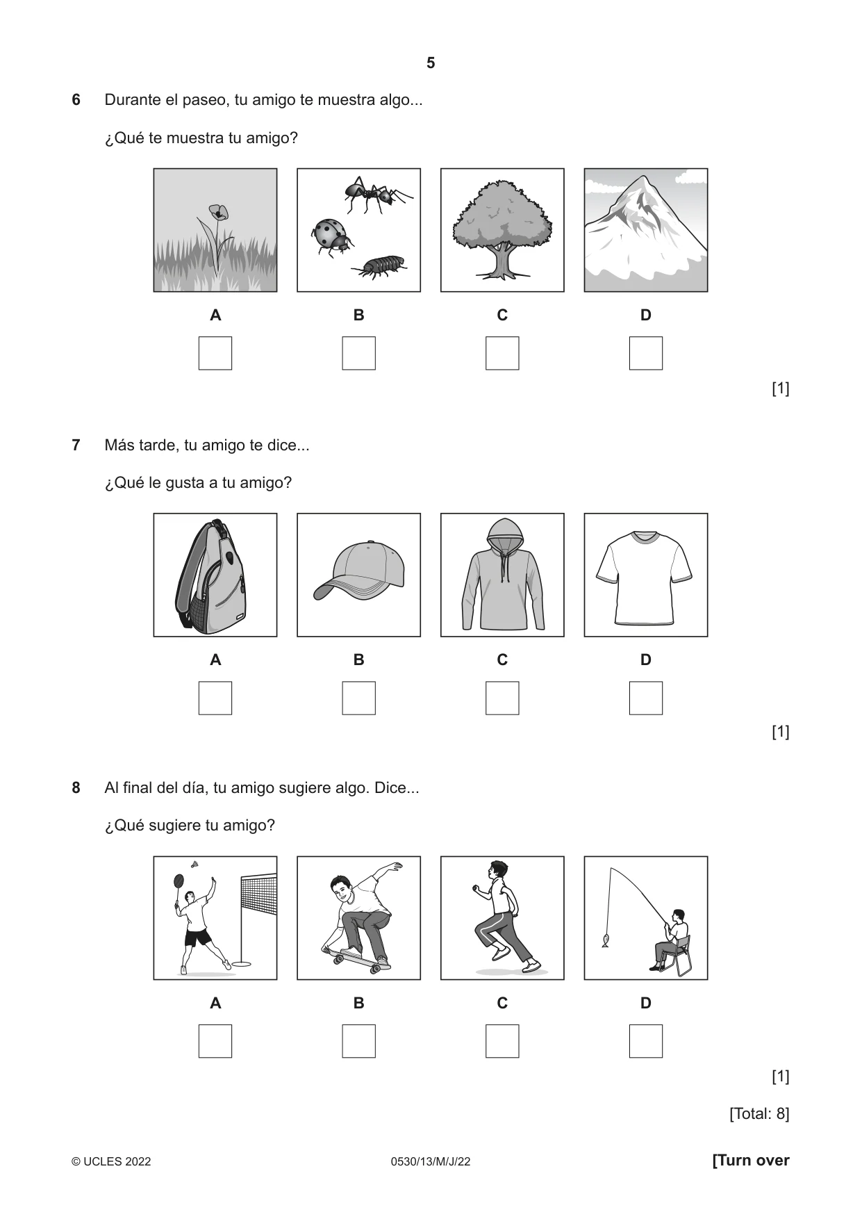 Cambridge IGCSE Spanish - Foreign Language 0530 2022 May/June Paper 1 · Variant 3 question paper, page 5 of 16