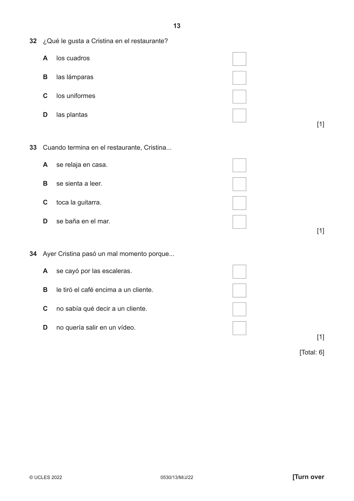 Cambridge IGCSE Spanish - Foreign Language 0530 2022 May/June Paper 1 · Variant 3 question paper, page 13 of 16