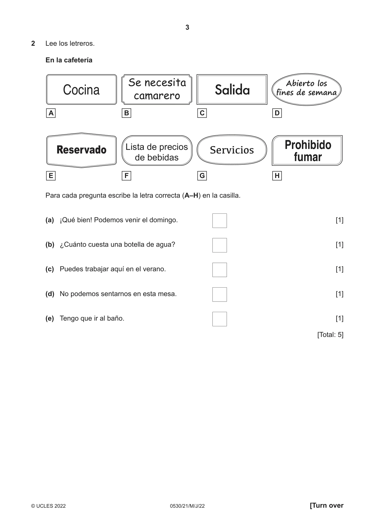 Cambridge IGCSE Spanish - Foreign Language 0530 2022 May/June Paper 2 · Variant 1 question paper, page 3 of 12