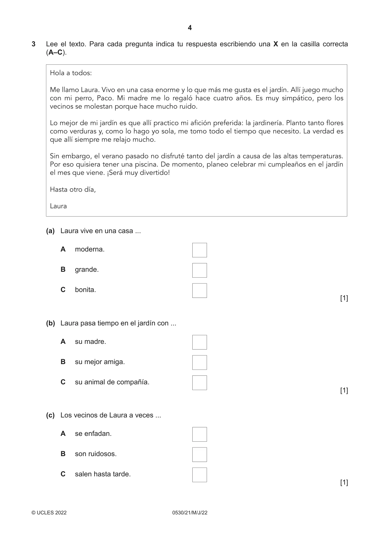 Cambridge IGCSE Spanish - Foreign Language 0530 2022 May/June Paper 2 · Variant 1 question paper, page 4 of 12