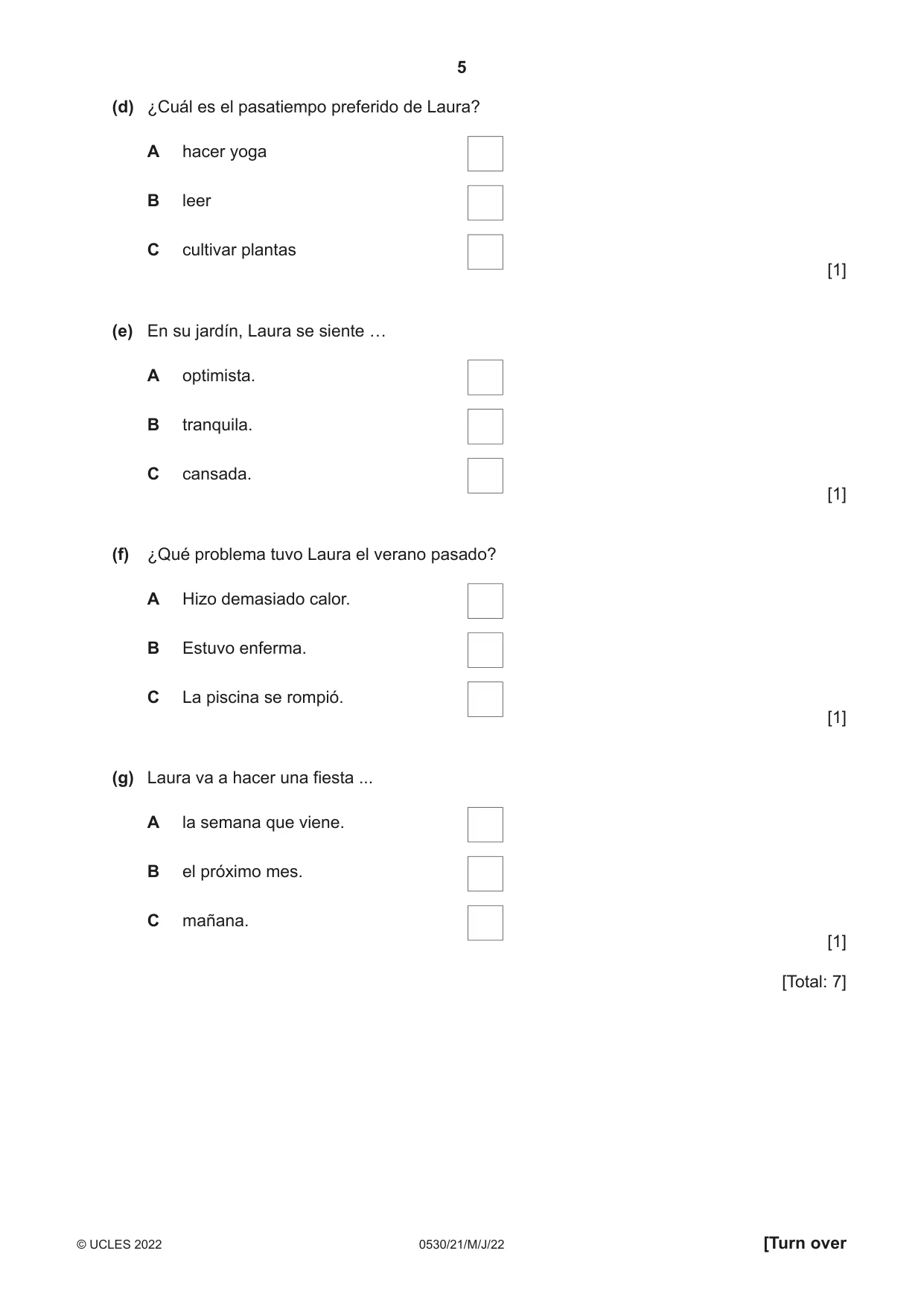 Cambridge IGCSE Spanish - Foreign Language 0530 2022 May/June Paper 2 · Variant 1 question paper, page 5 of 12