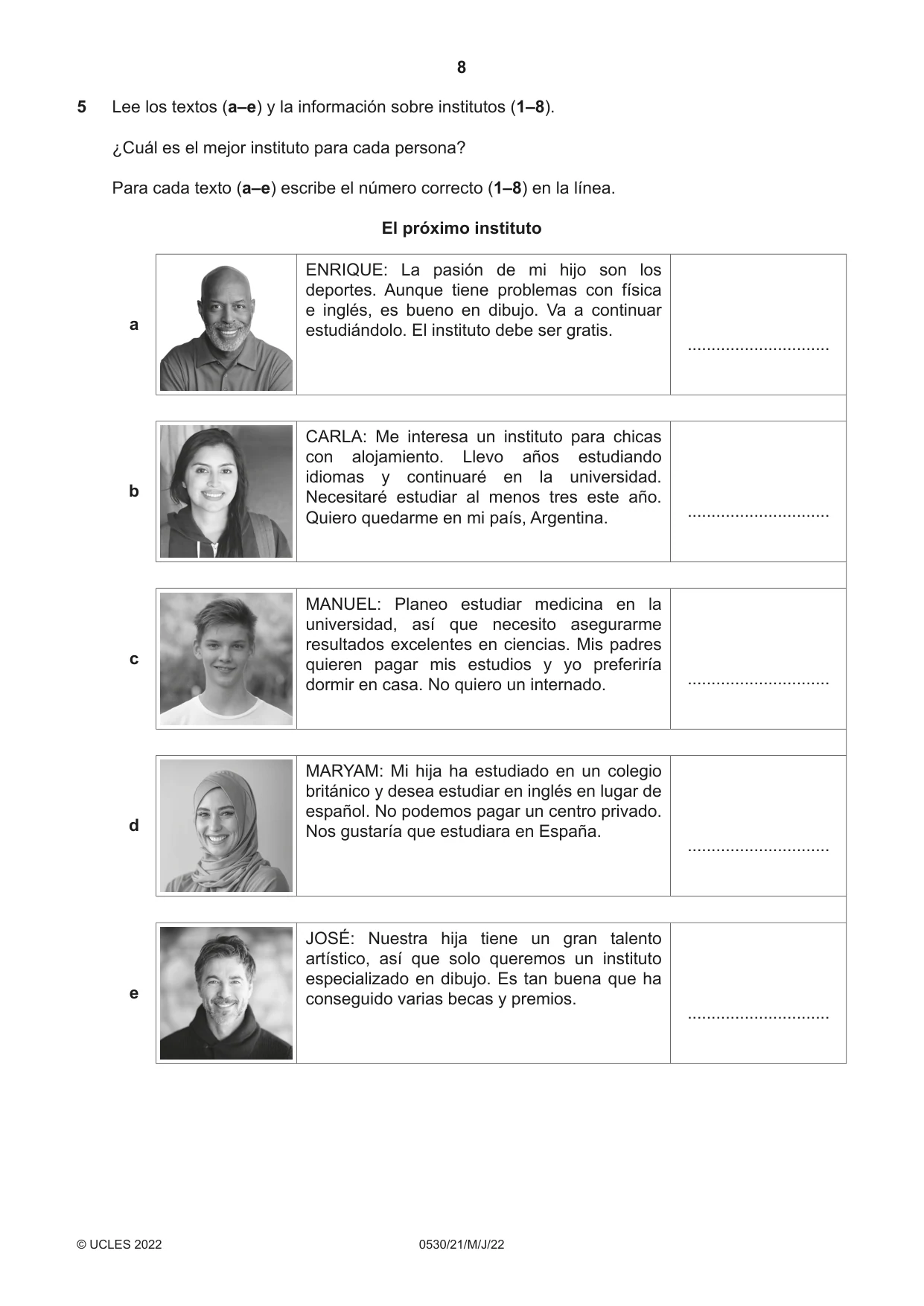Cambridge IGCSE Spanish - Foreign Language 0530 2022 May/June Paper 2 · Variant 1 question paper, page 8 of 12