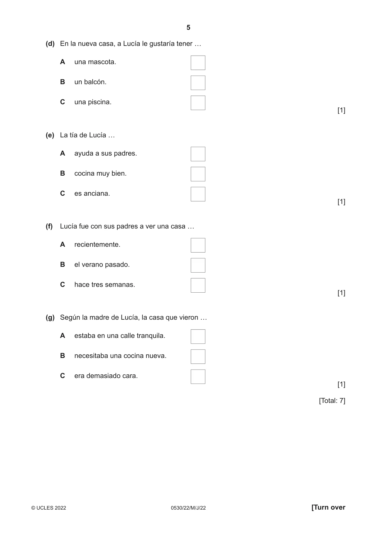 Cambridge IGCSE Spanish - Foreign Language 0530 2022 May/June Paper 2 · Variant 2 question paper, page 5 of 12