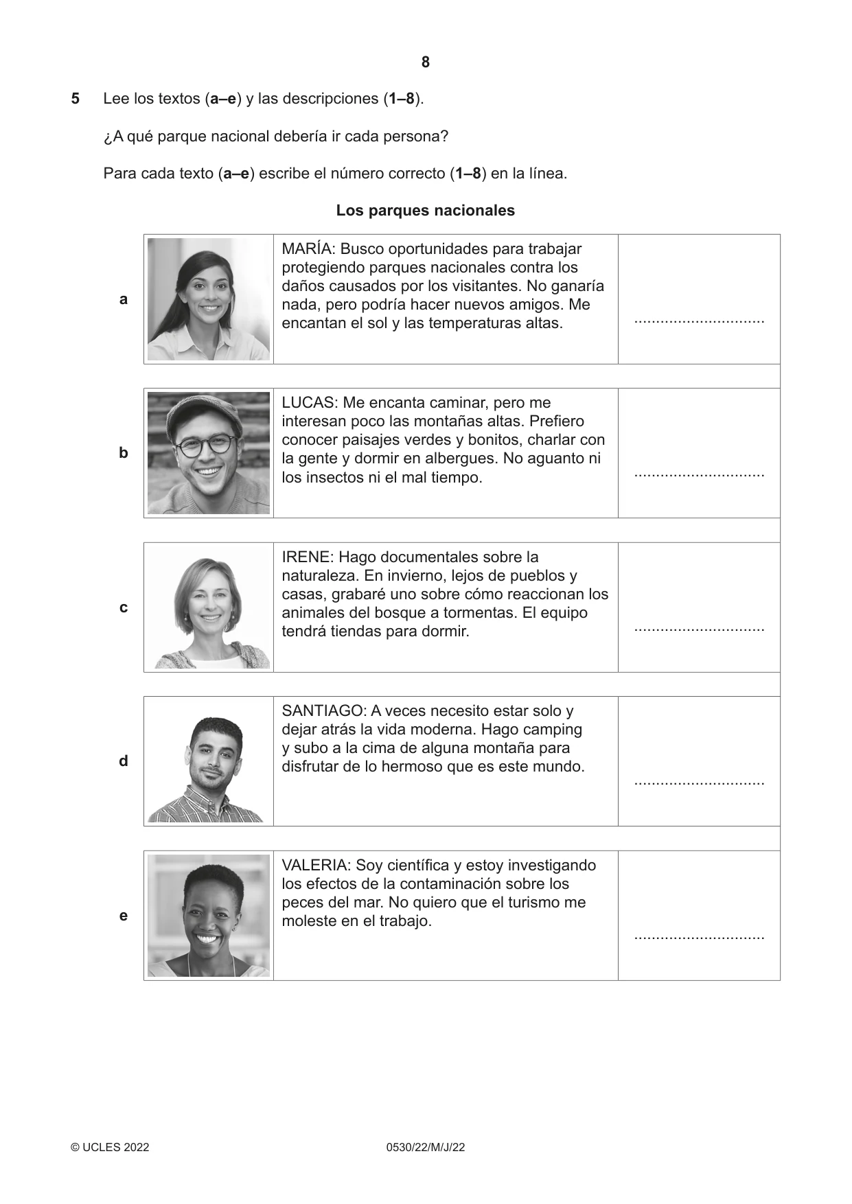 Cambridge IGCSE Spanish - Foreign Language 0530 2022 May/June Paper 2 · Variant 2 question paper, page 8 of 12