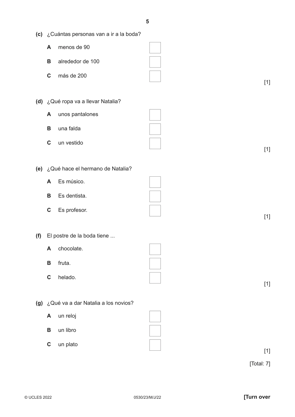 Cambridge IGCSE Spanish - Foreign Language 0530 2022 May/June Paper 2 · Variant 3 question paper, page 5 of 12