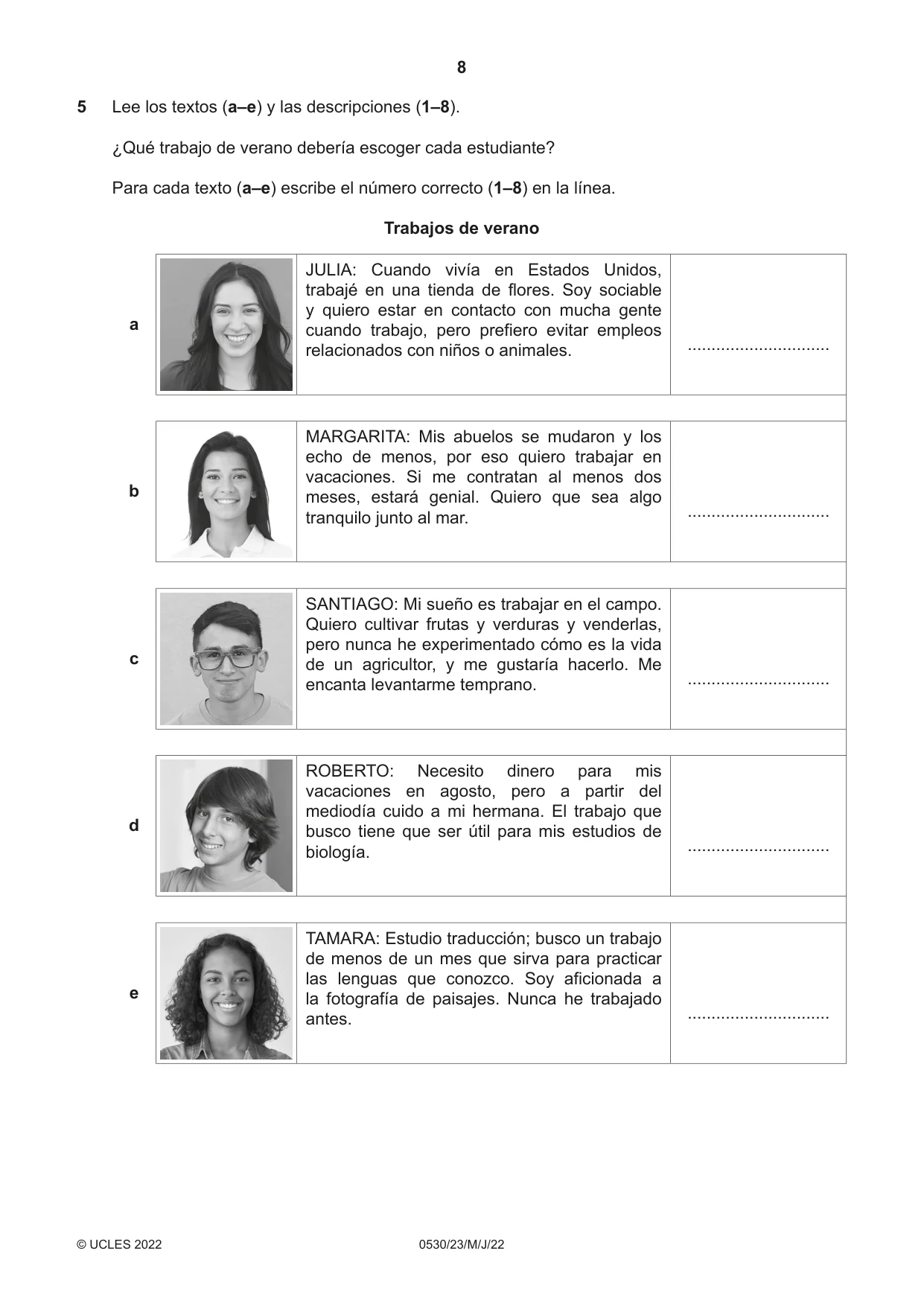 Cambridge IGCSE Spanish - Foreign Language 0530 2022 May/June Paper 2 · Variant 3 question paper, page 8 of 12