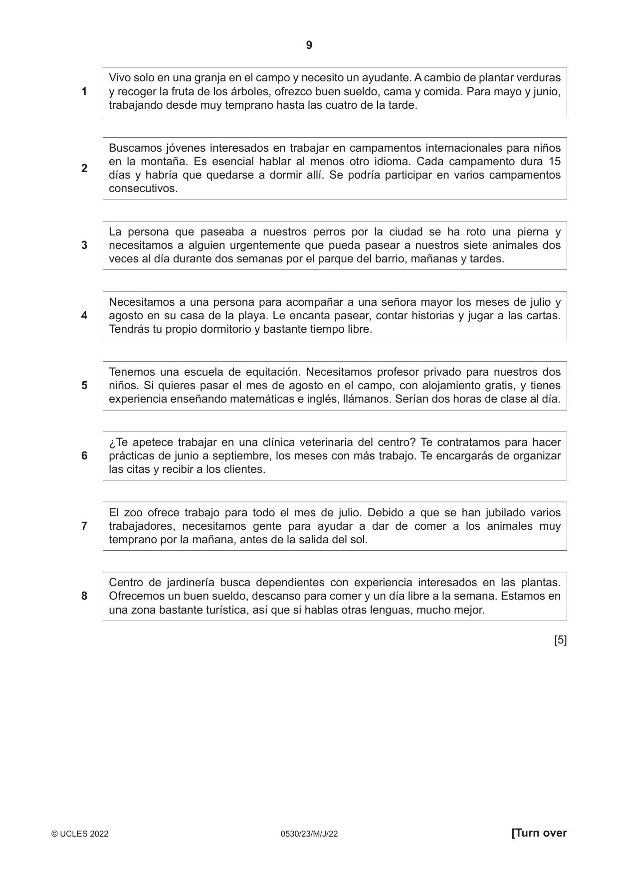 Cambridge IGCSE Spanish - Foreign Language 0530 2022 May/June Paper 2 · Variant 3 question paper, page 9 of 12