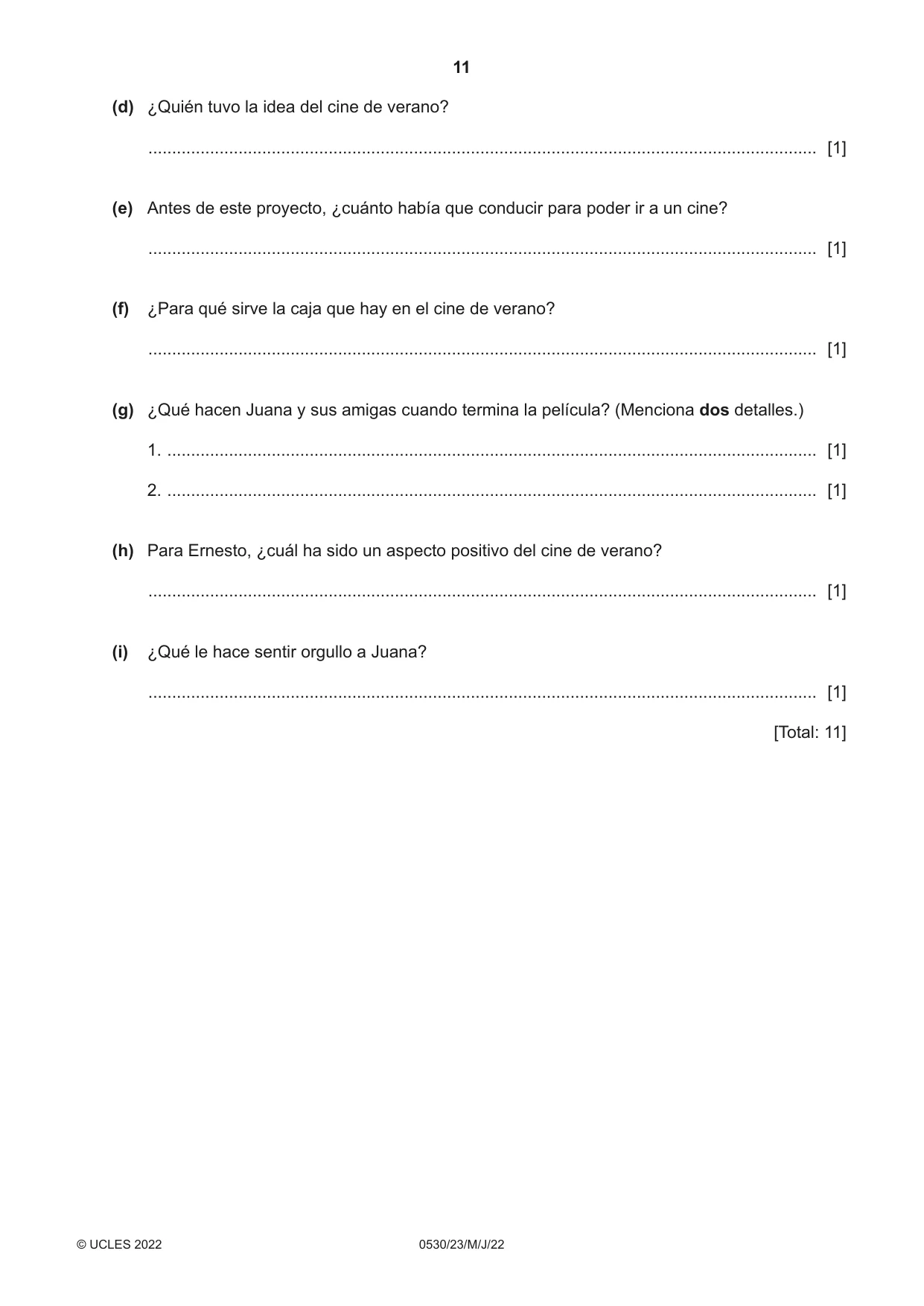 Cambridge IGCSE Spanish - Foreign Language 0530 2022 May/June Paper 2 · Variant 3 question paper, page 11 of 12