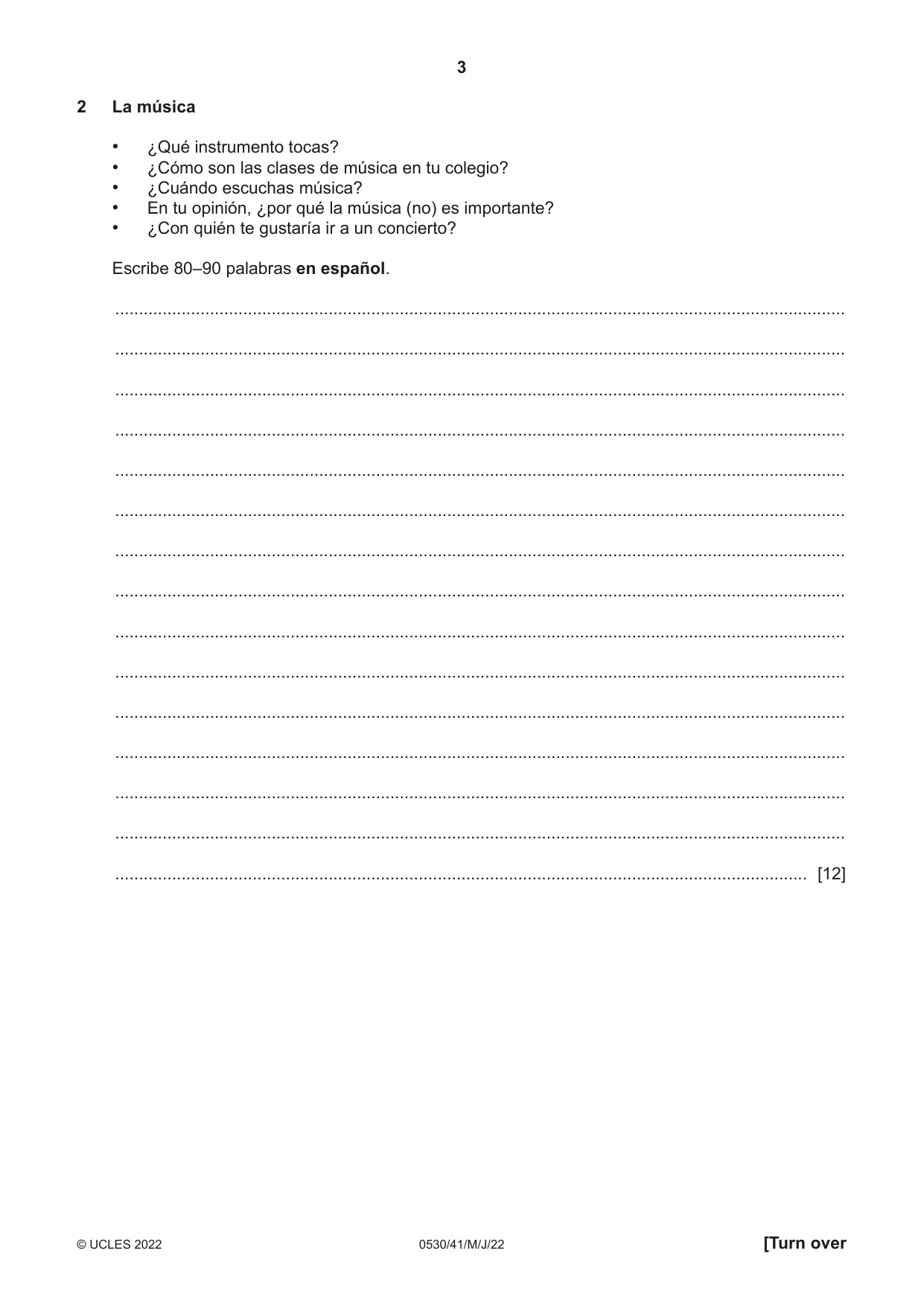 Cambridge IGCSE Spanish - Foreign Language 0530 2022 May/June Paper 4 · Variant 1 question paper, page 3 of 8