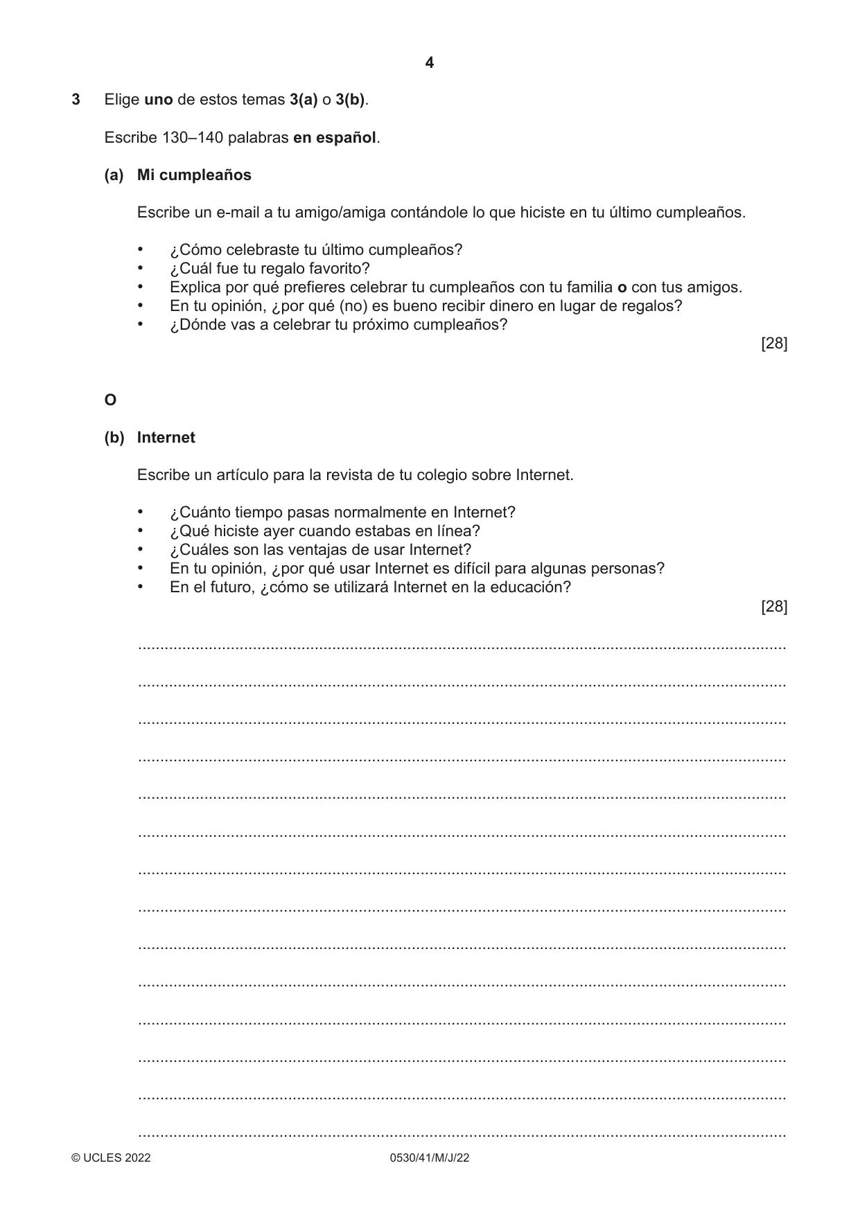 Cambridge IGCSE Spanish - Foreign Language 0530 2022 May/June Paper 4 · Variant 1 question paper, page 4 of 8