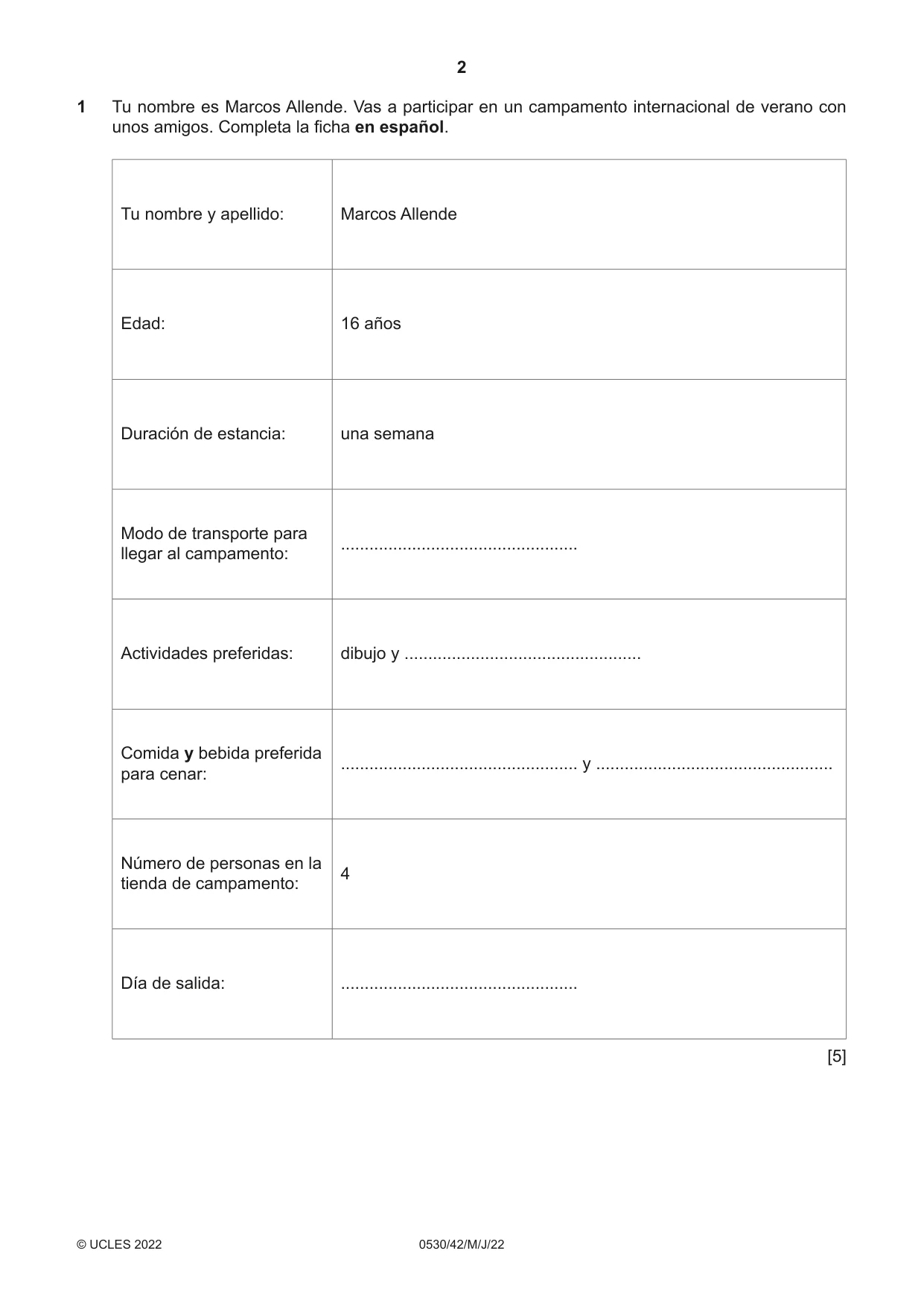 Cambridge IGCSE Spanish - Foreign Language 0530 2022 May/June Paper 4 · Variant 2 question paper, page 2 of 8
