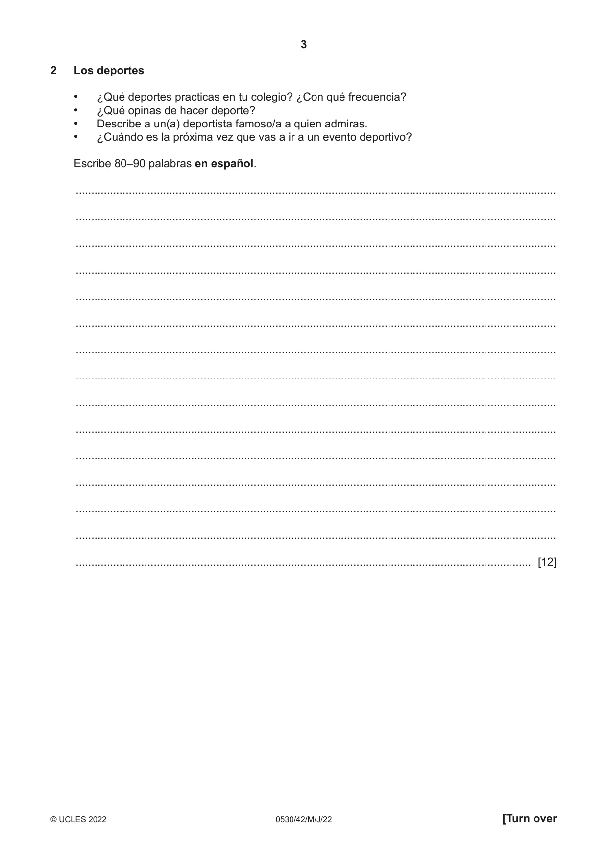 Cambridge IGCSE Spanish - Foreign Language 0530 2022 May/June Paper 4 · Variant 2 question paper, page 3 of 8
