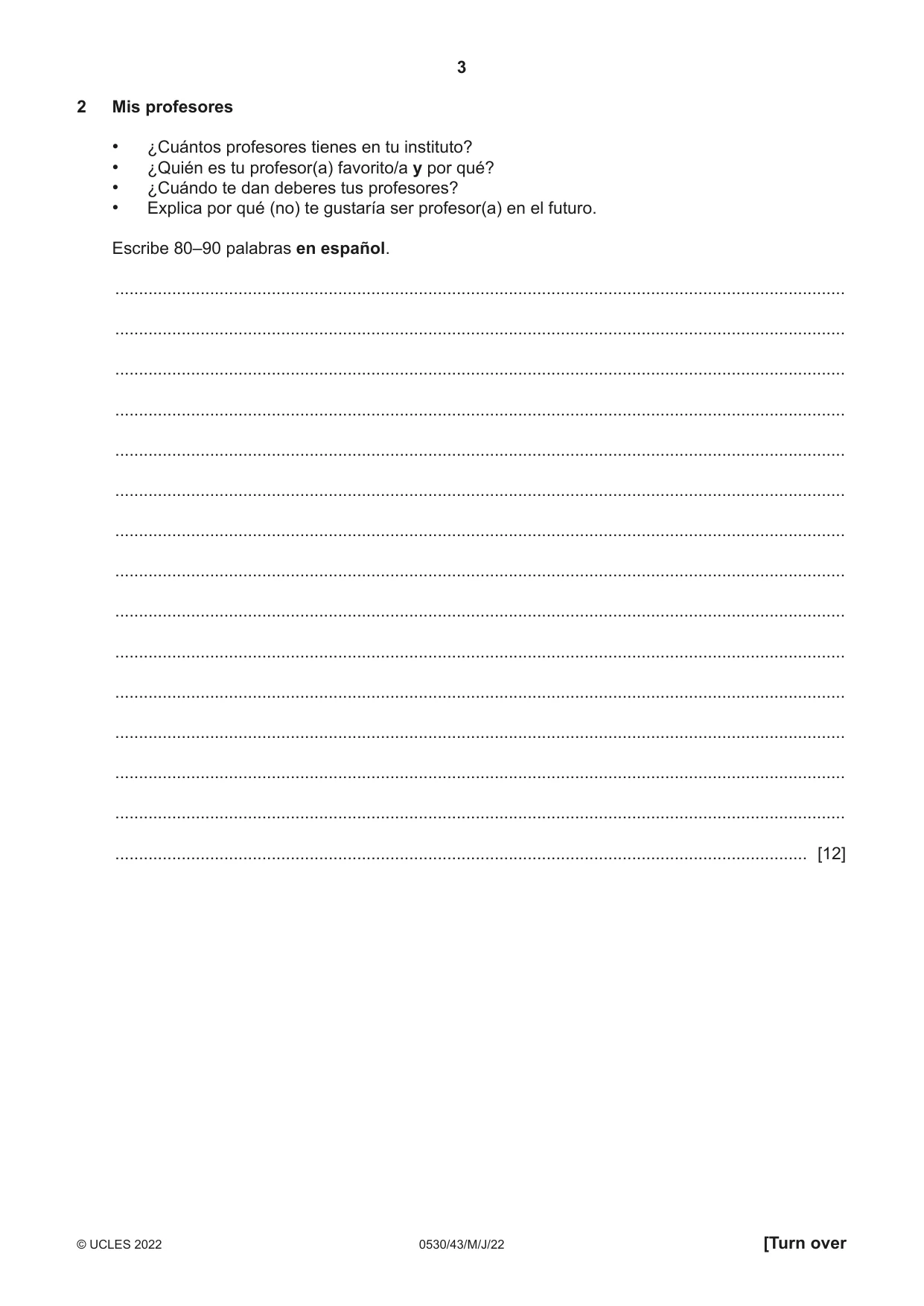 Cambridge IGCSE Spanish - Foreign Language 0530 2022 May/June Paper 4 · Variant 3 question paper, page 3 of 8