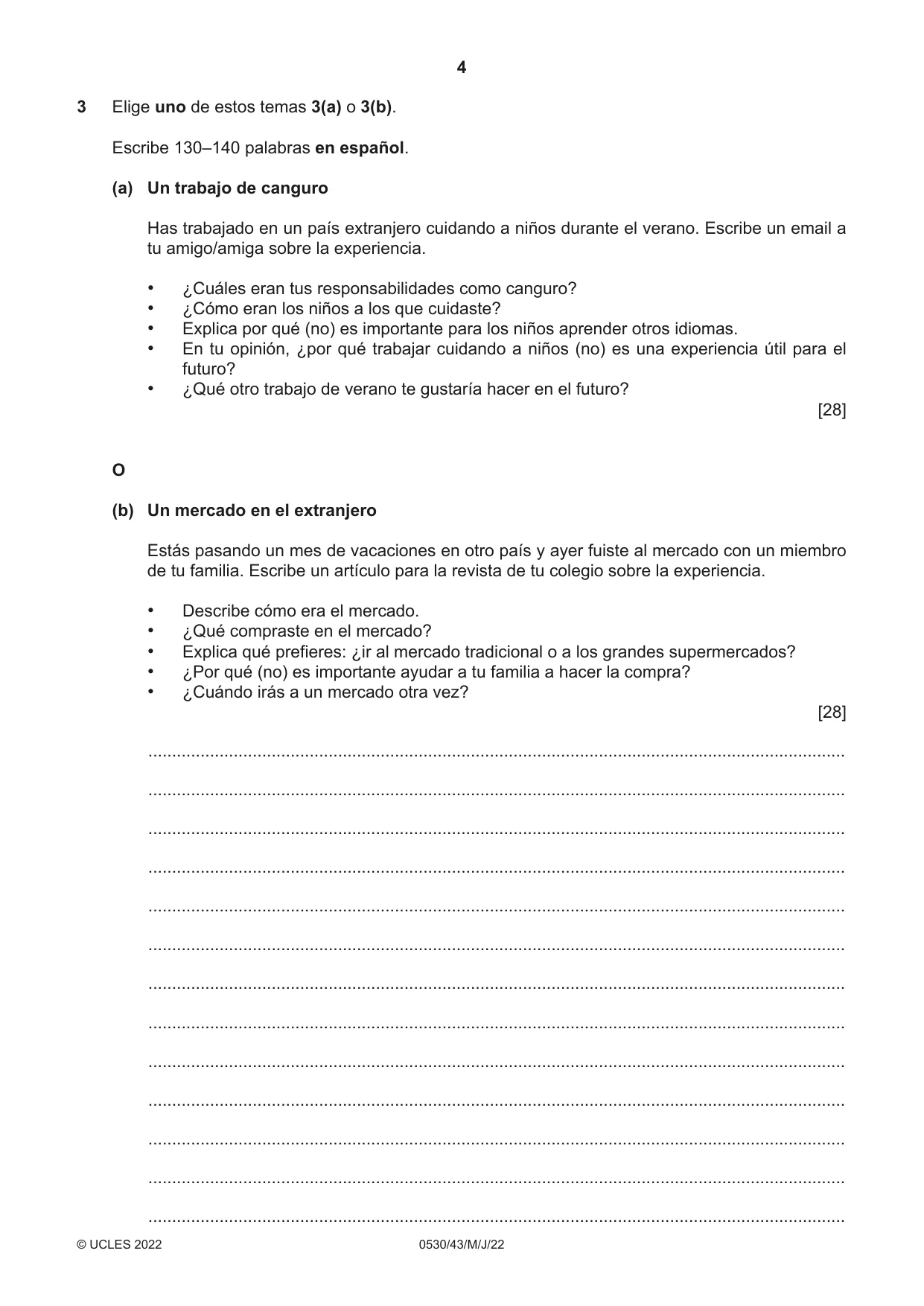 Cambridge IGCSE Spanish - Foreign Language 0530 2022 May/June Paper 4 · Variant 3 question paper, page 4 of 8