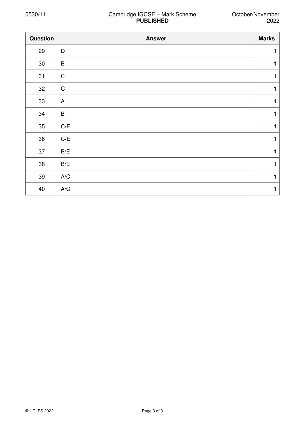 Mark scheme, page 3 of 3