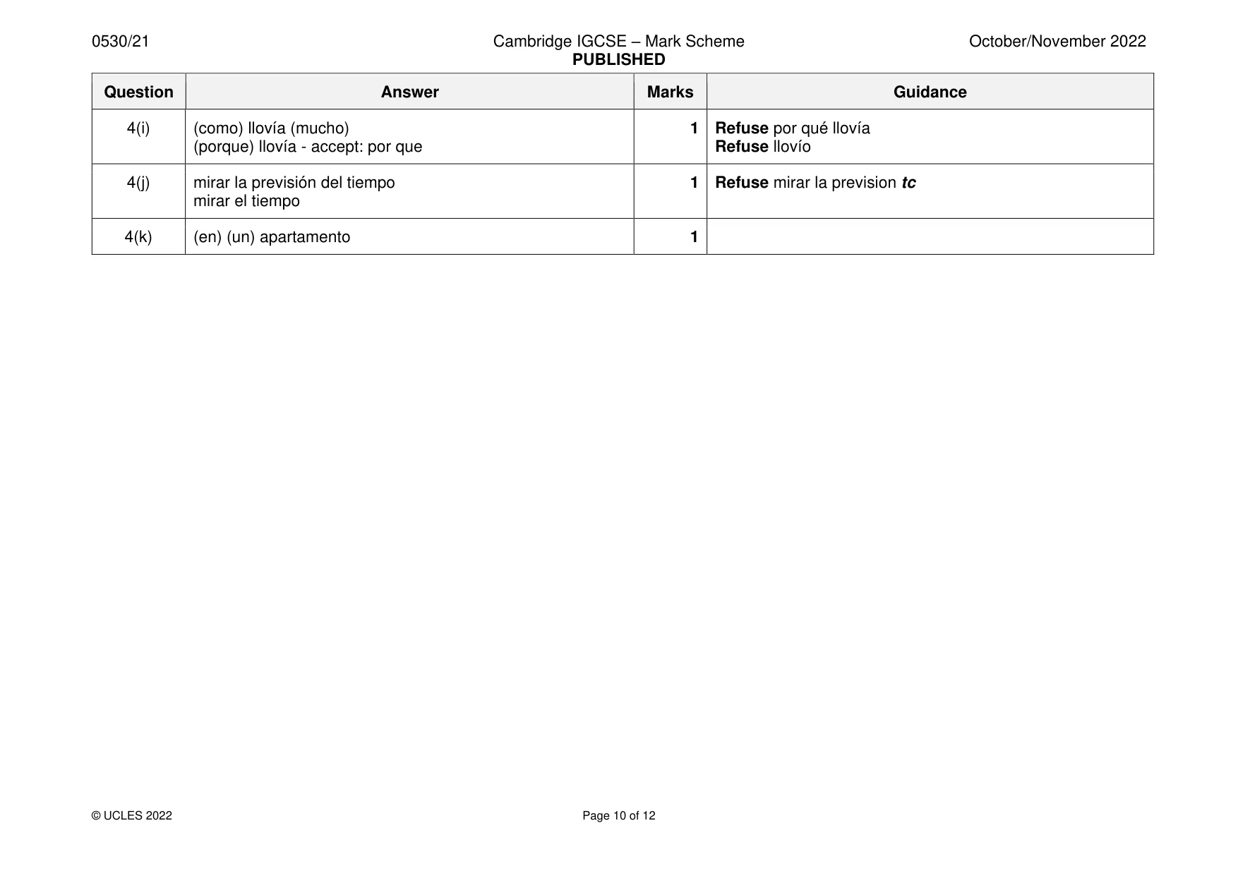 Mark scheme, page 10 of 12