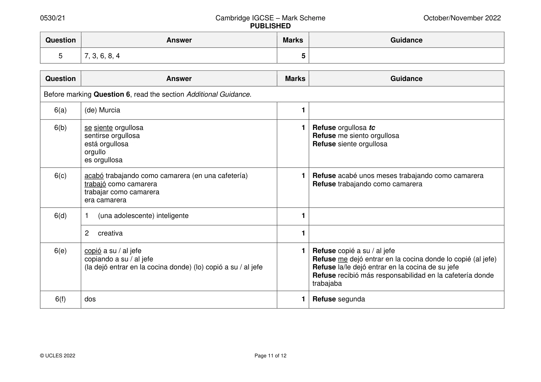 Mark scheme, page 11 of 12