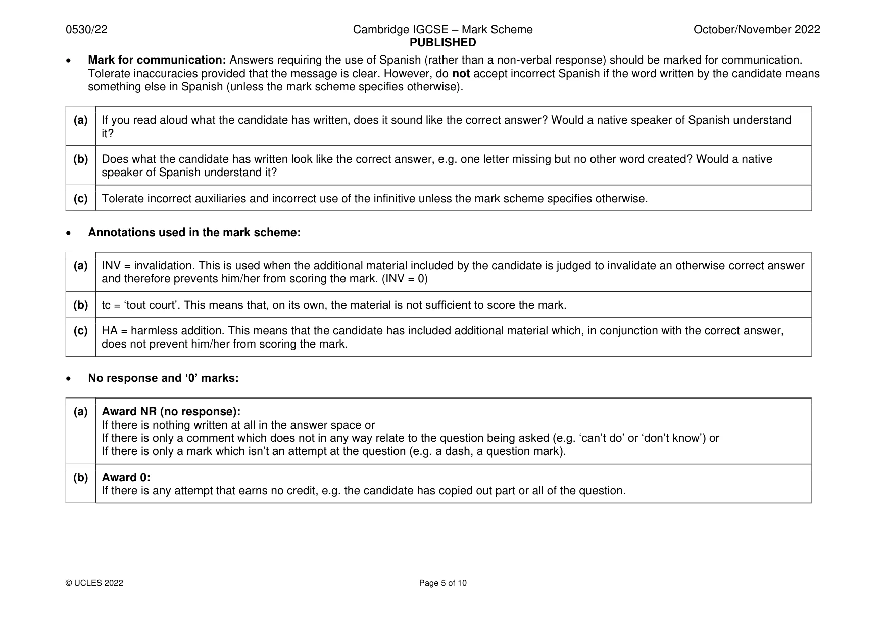 Mark scheme, page 5 of 10