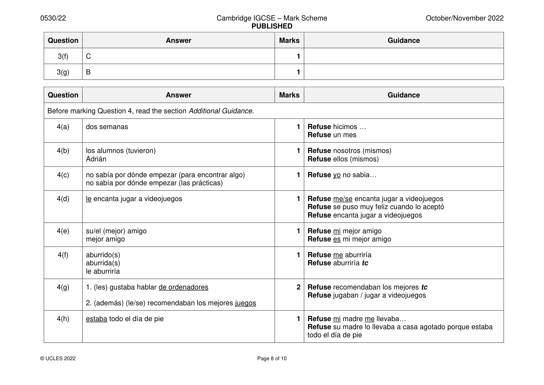 Mark scheme, page 8 of 10