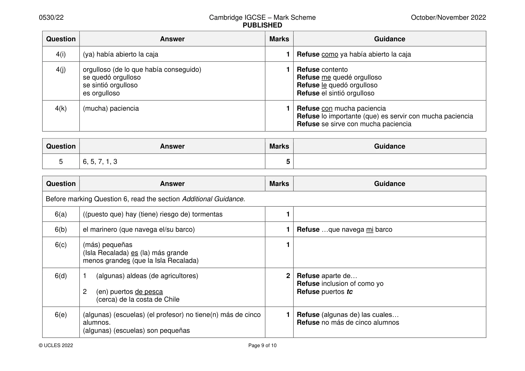 Mark scheme, page 9 of 10