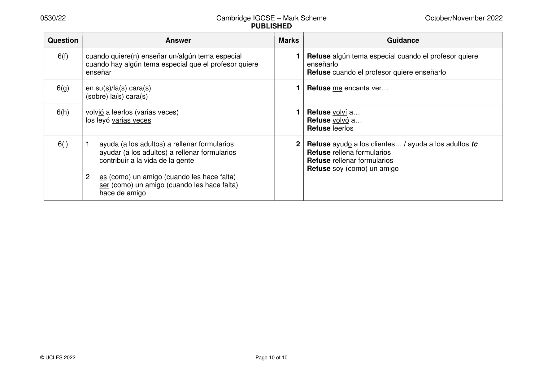 Mark scheme, page 10 of 10