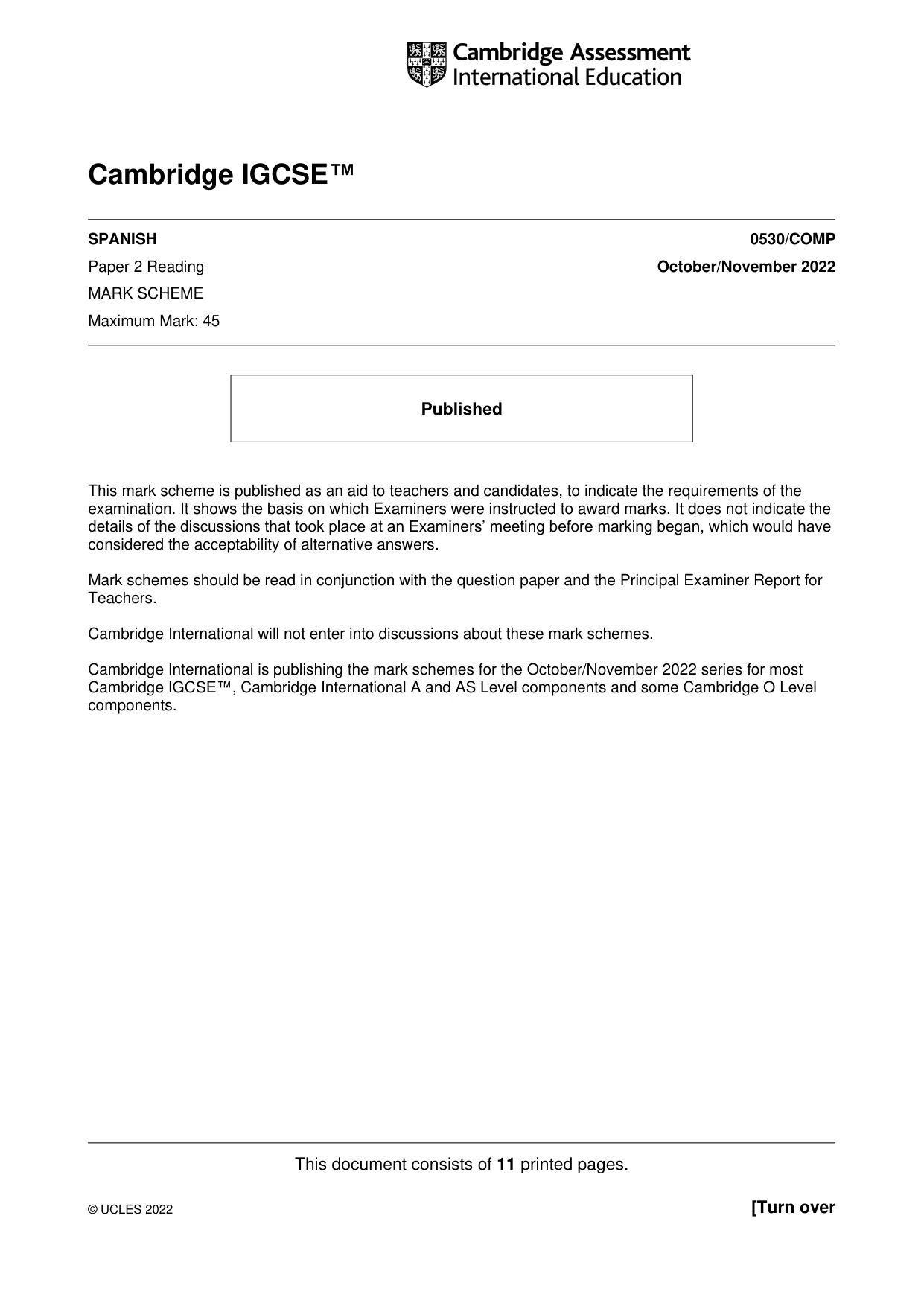 Mark scheme, page 1 of 11