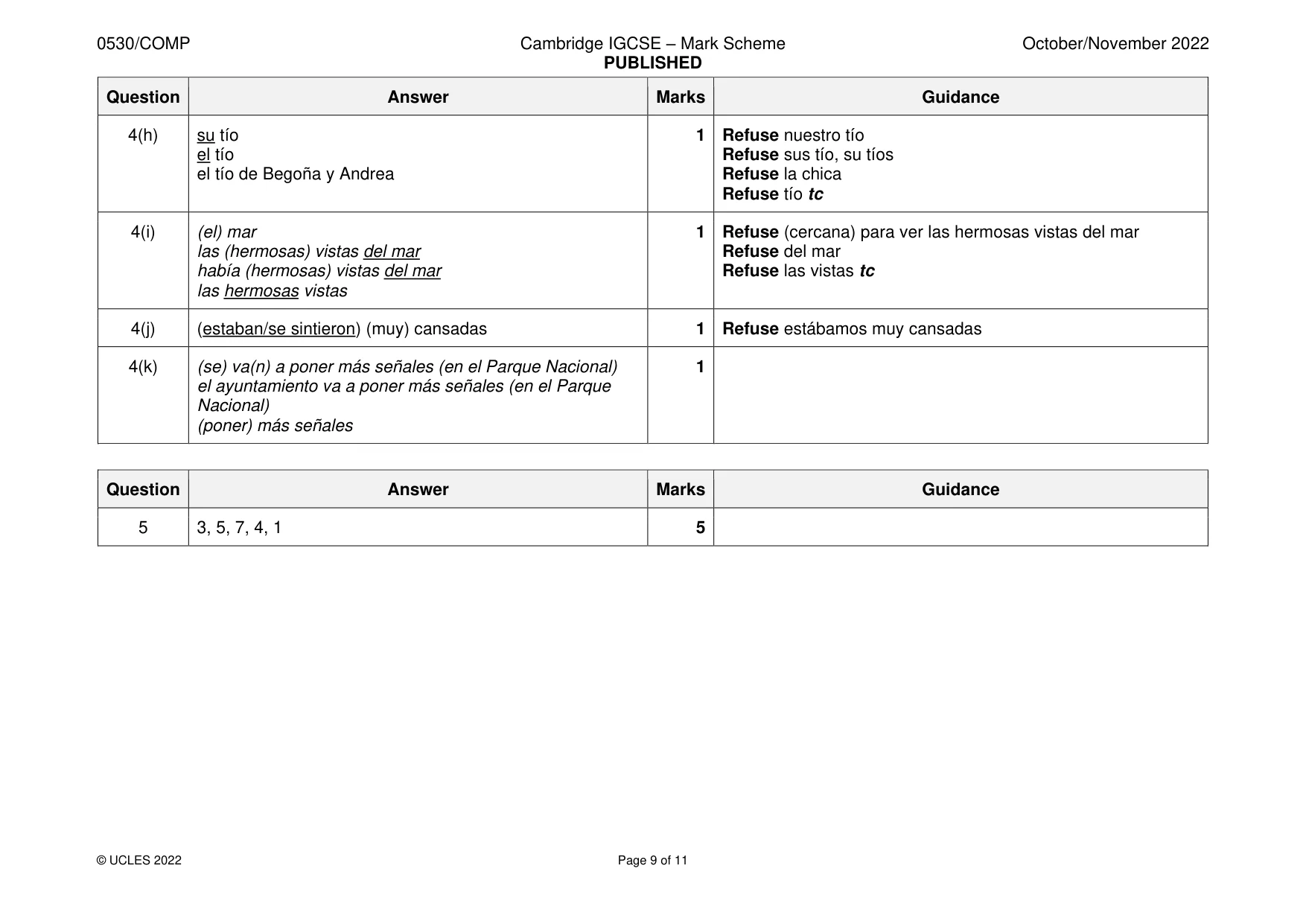Mark scheme, page 9 of 11
