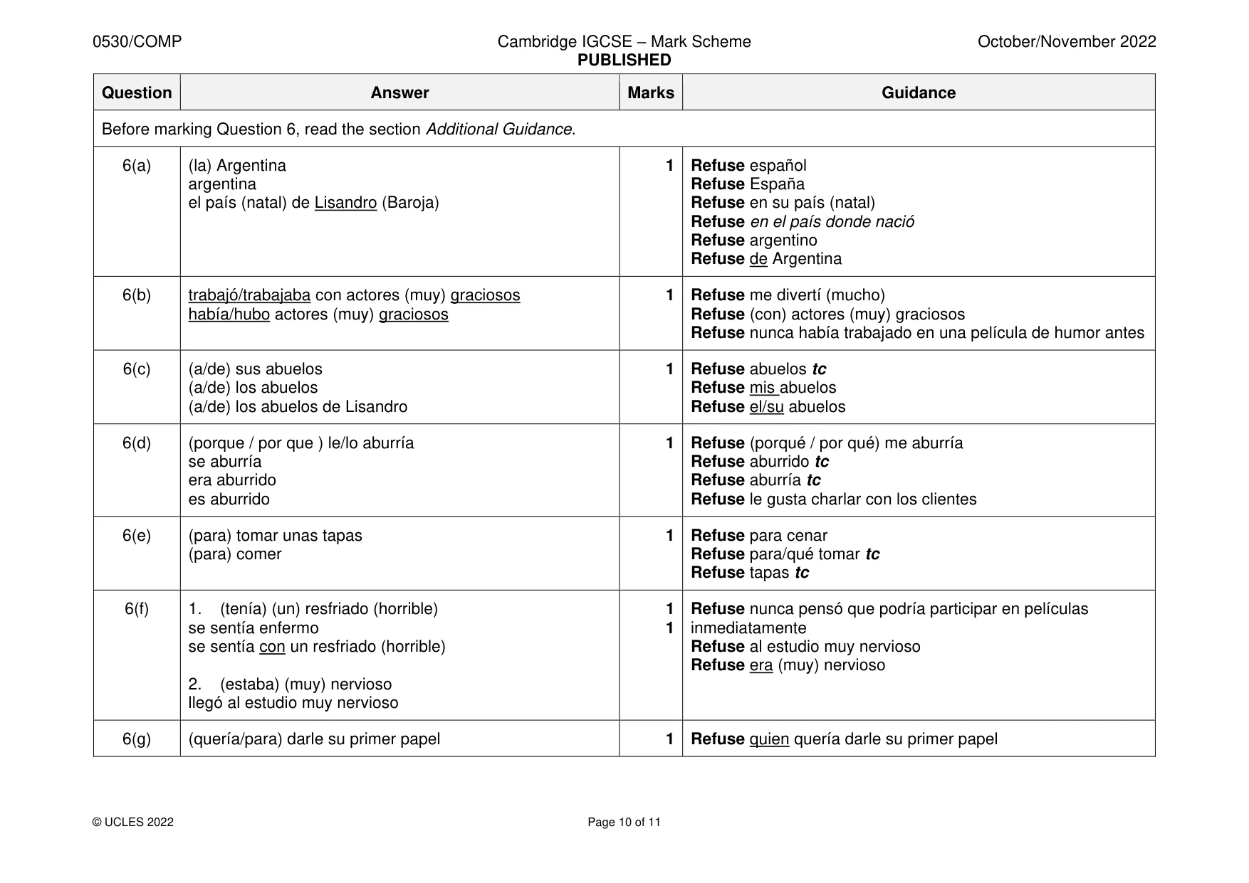 Mark scheme, page 10 of 11