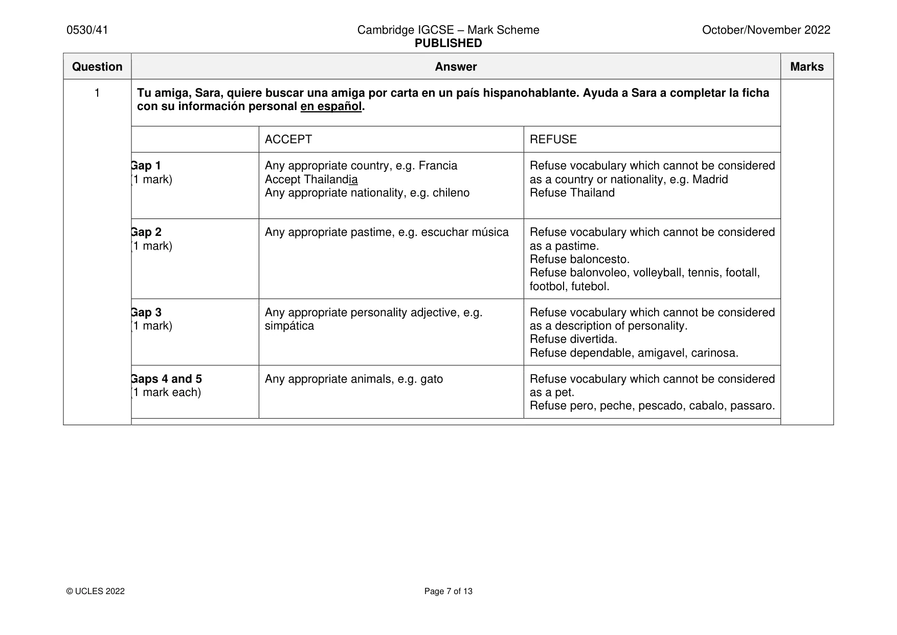 Mark scheme, page 7 of 13
