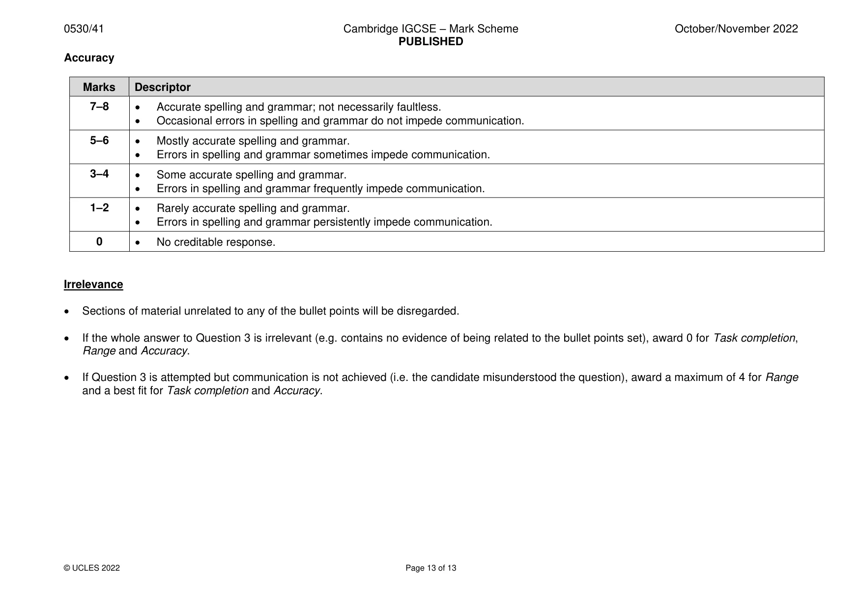 Mark scheme, page 13 of 13
