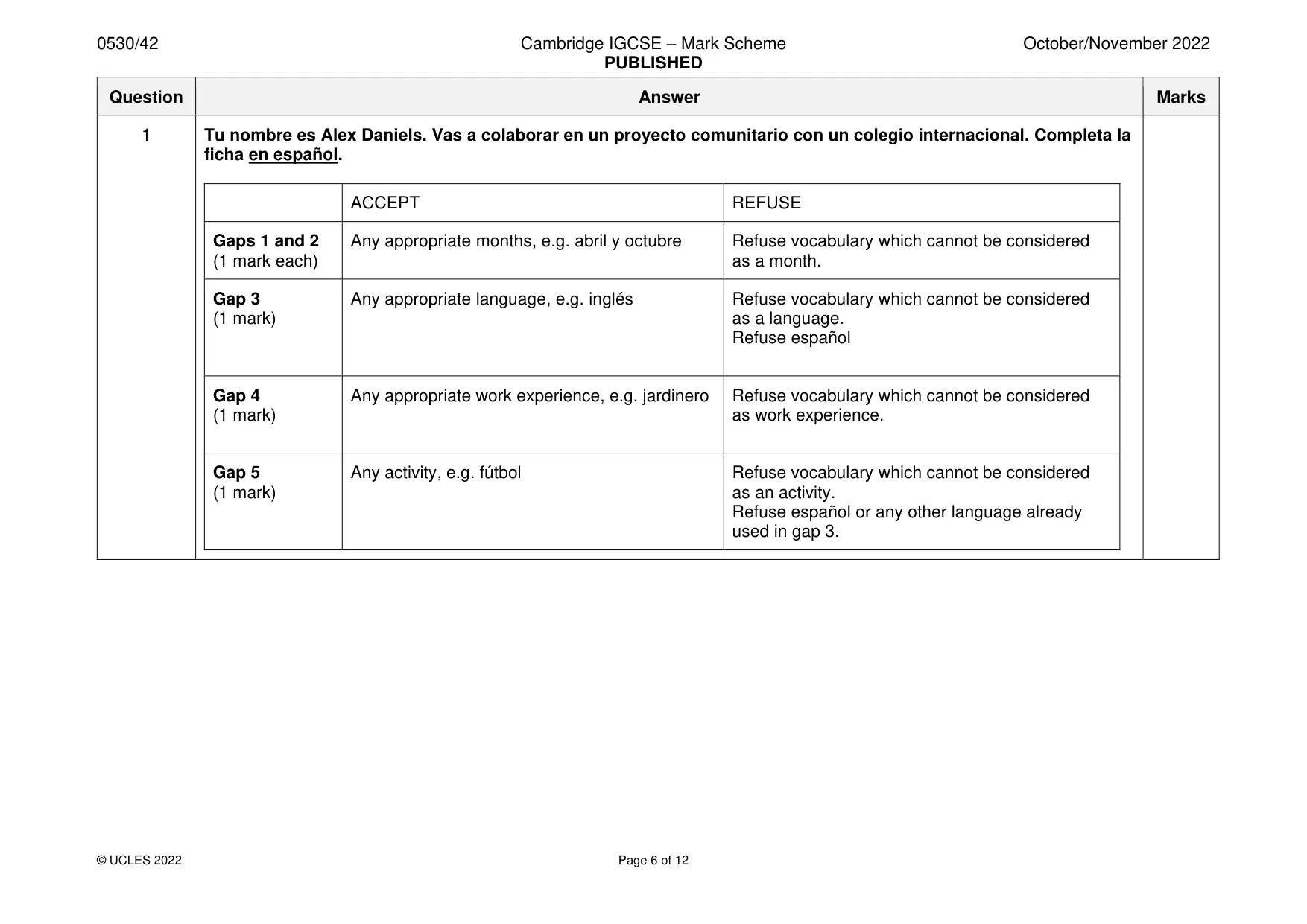 Mark scheme, page 6 of 12