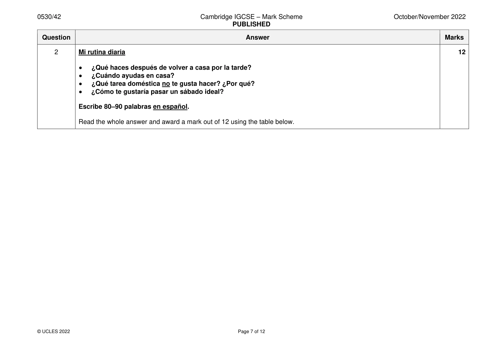 Mark scheme, page 7 of 12