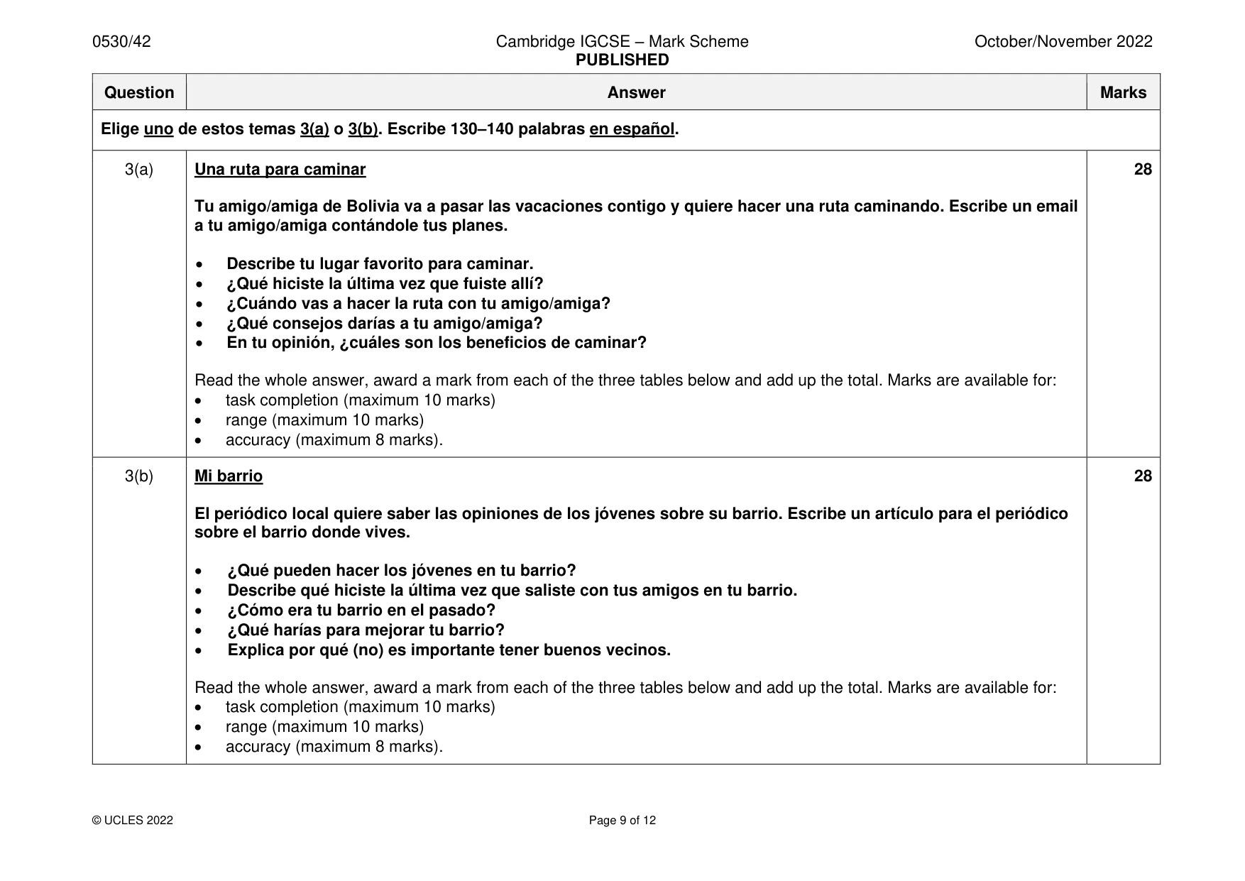 Mark scheme, page 9 of 12