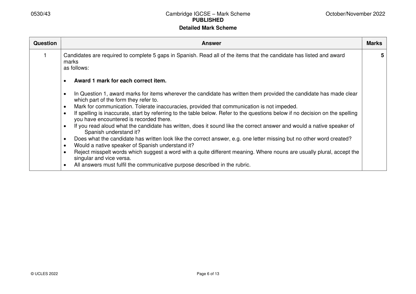 Mark scheme, page 6 of 13