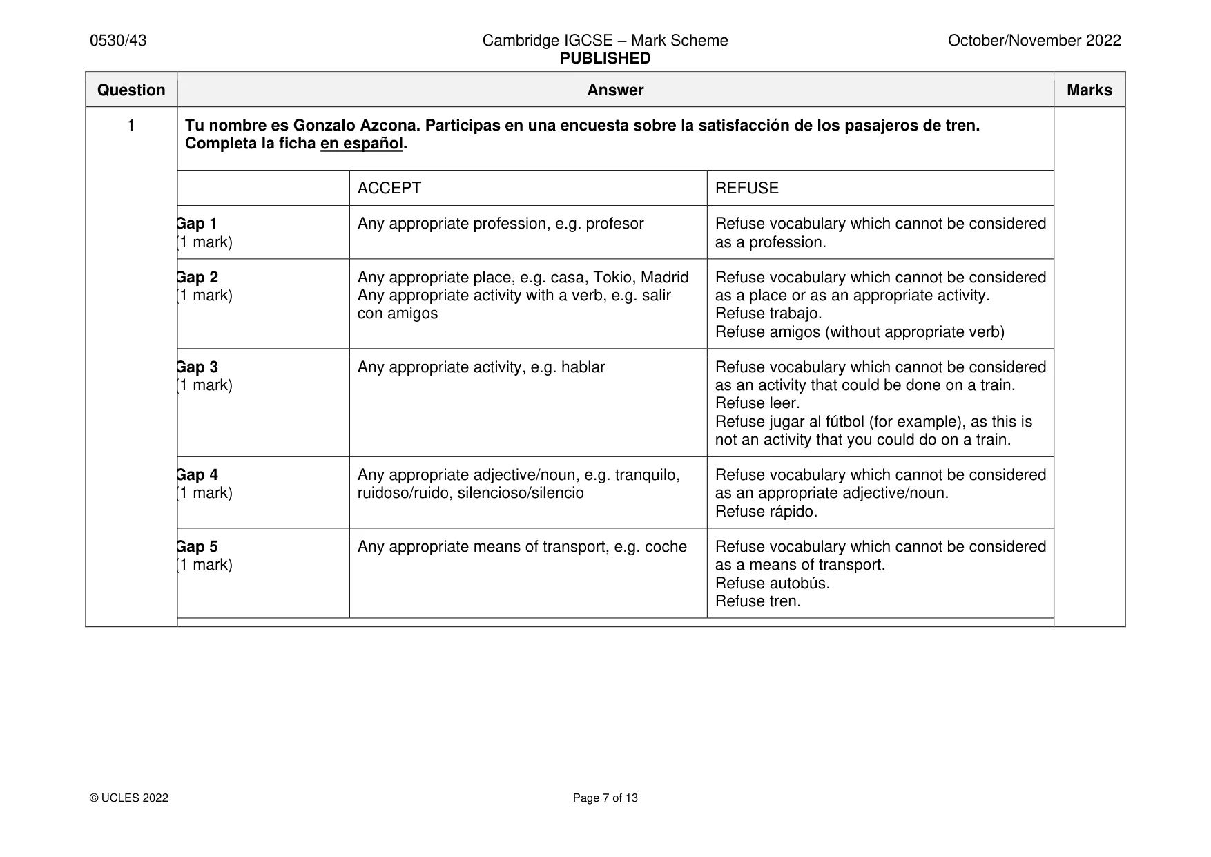 Mark scheme, page 7 of 13