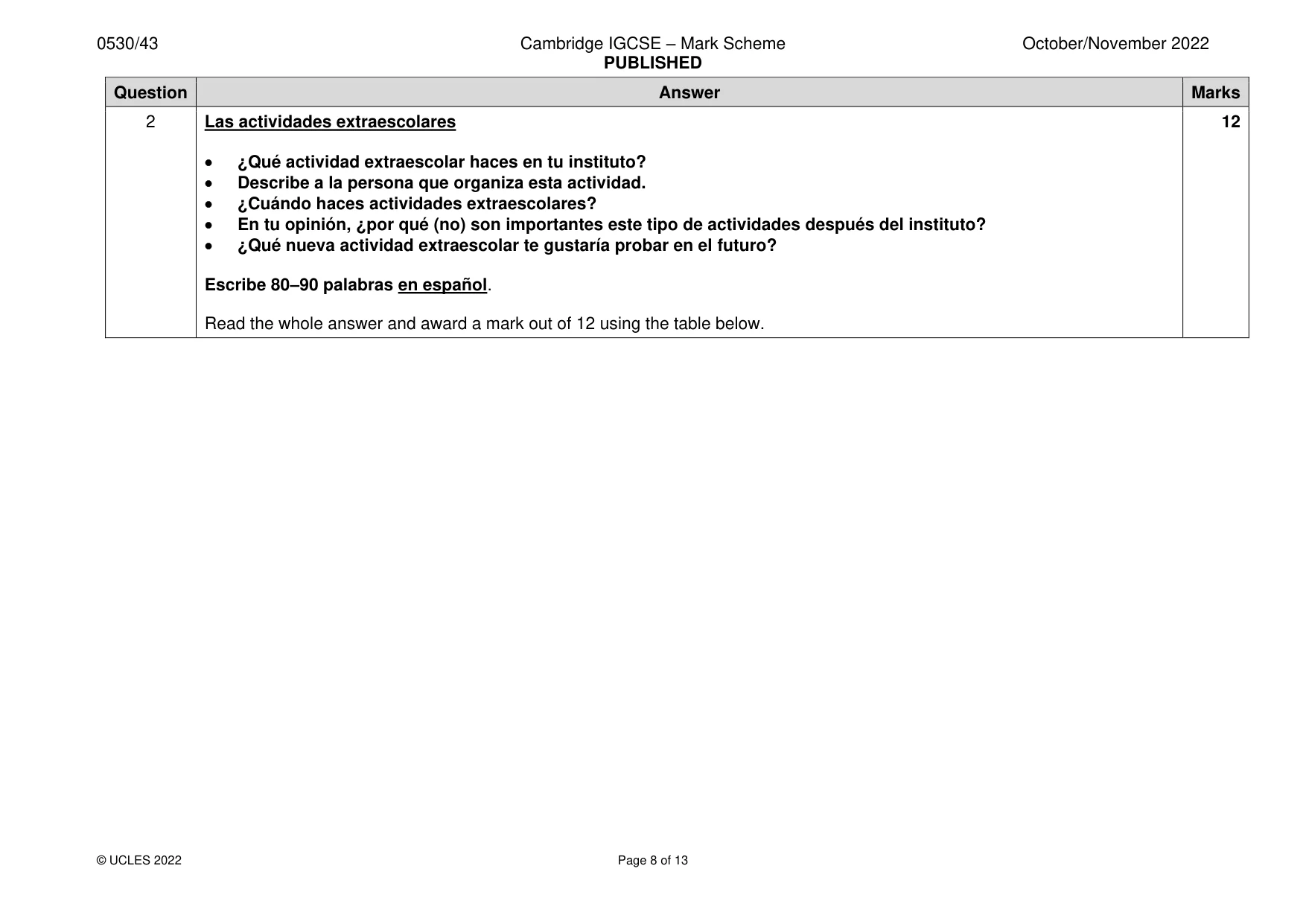Mark scheme, page 8 of 13