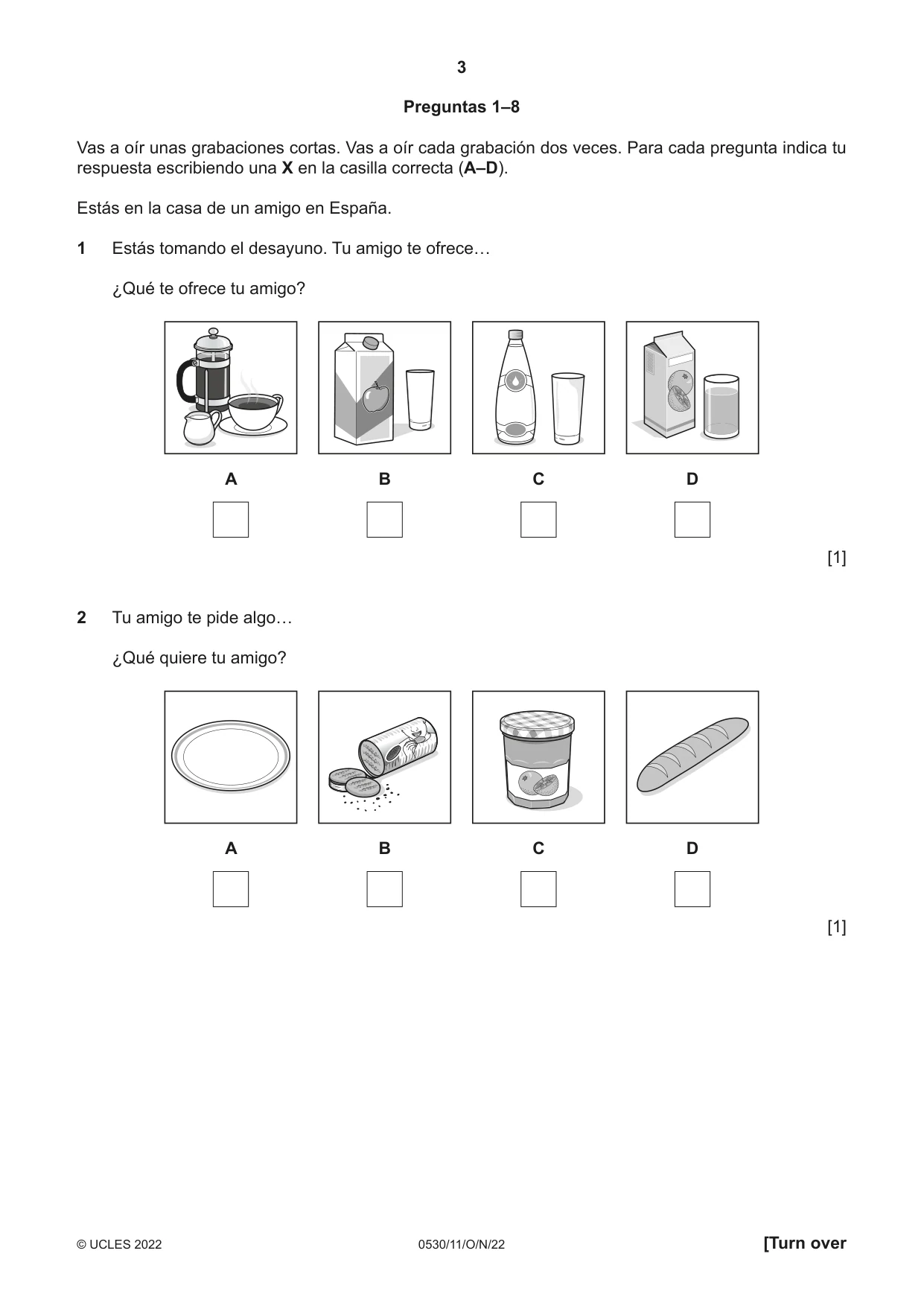 Cambridge IGCSE Spanish - Foreign Language 0530 2022 Oct/Nov Paper 1 · Variant 1 question paper, page 3 of 16
