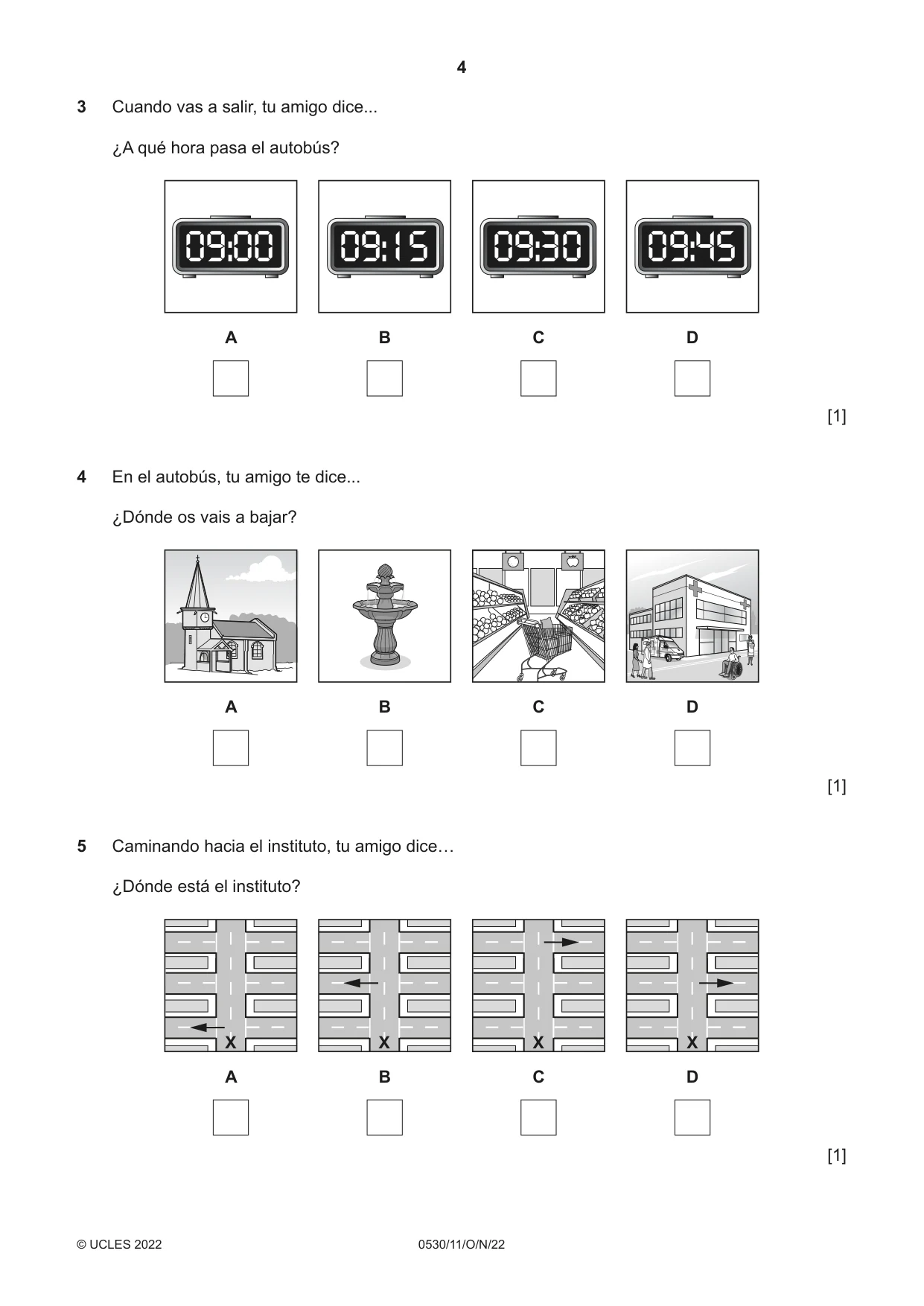 Cambridge IGCSE Spanish - Foreign Language 0530 2022 Oct/Nov Paper 1 · Variant 1 question paper, page 4 of 16