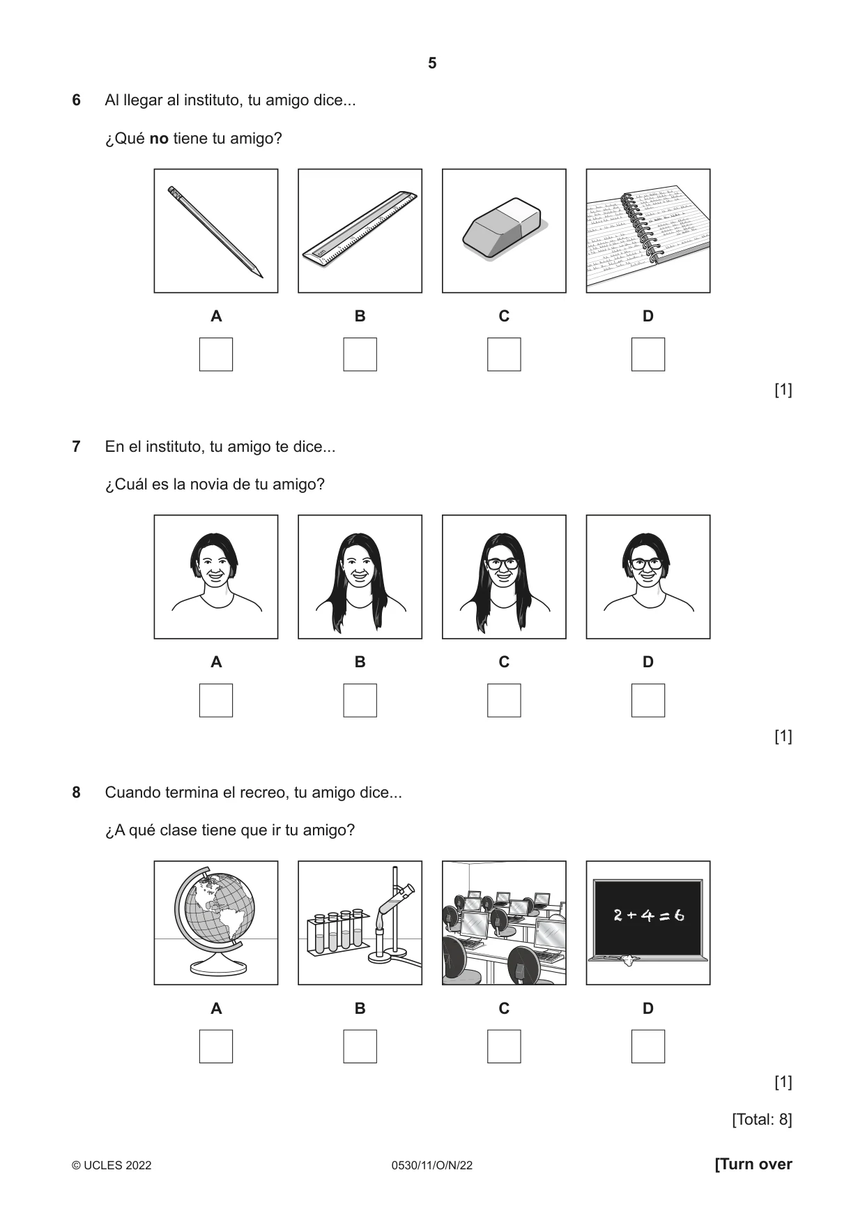 Cambridge IGCSE Spanish - Foreign Language 0530 2022 Oct/Nov Paper 1 · Variant 1 question paper, page 5 of 16