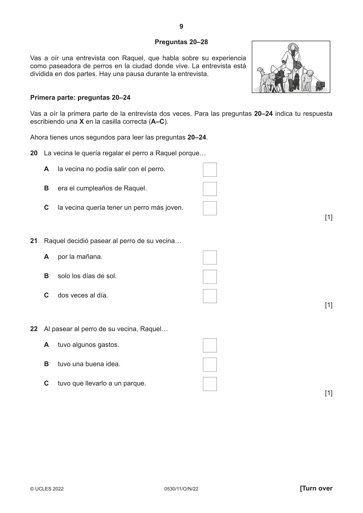 Cambridge IGCSE Spanish - Foreign Language 0530 2022 Oct/Nov Paper 1 · Variant 1 question paper, page 9 of 16